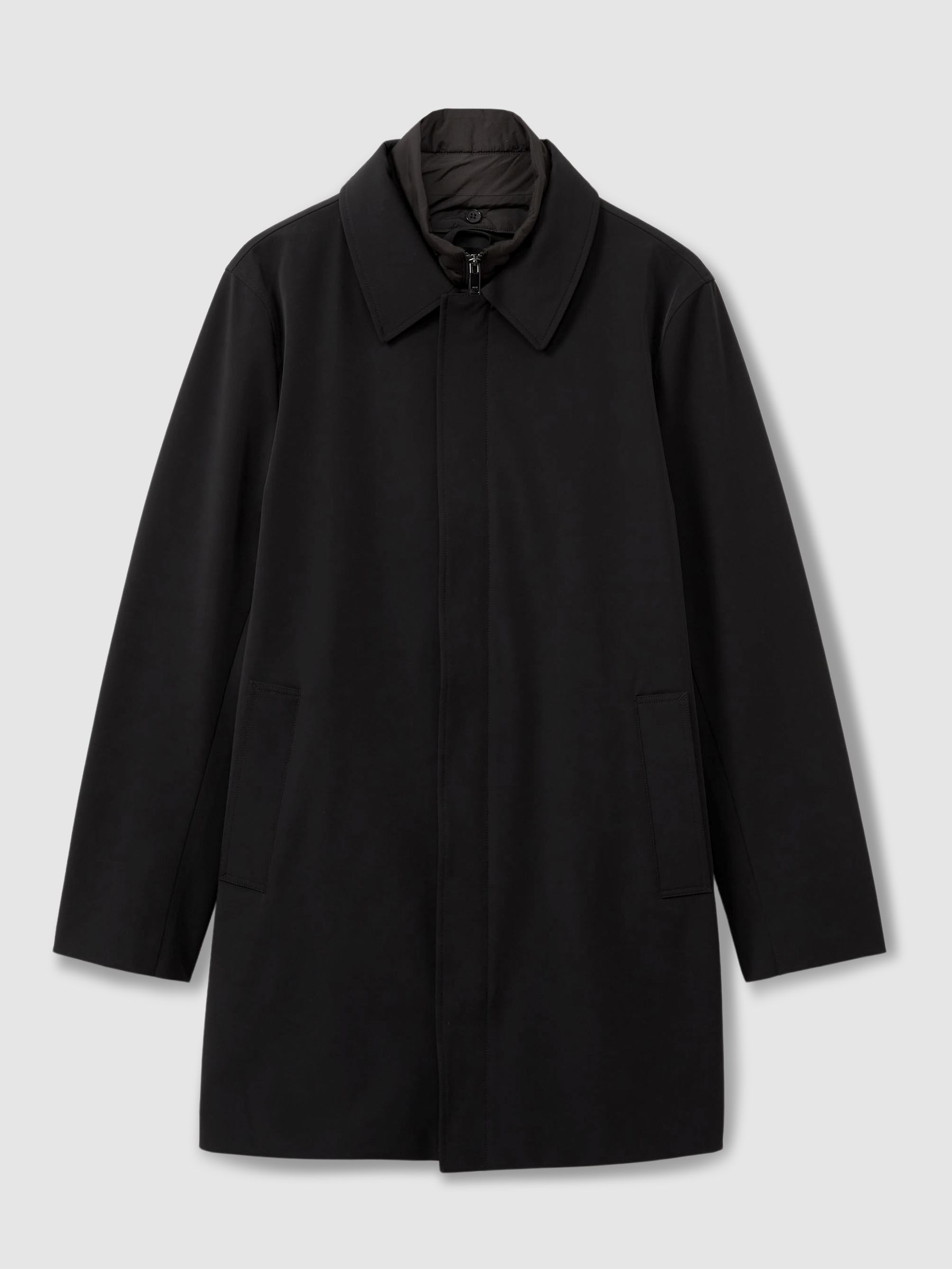 Hybrid Removable Funnel Neck Overcoat in Black