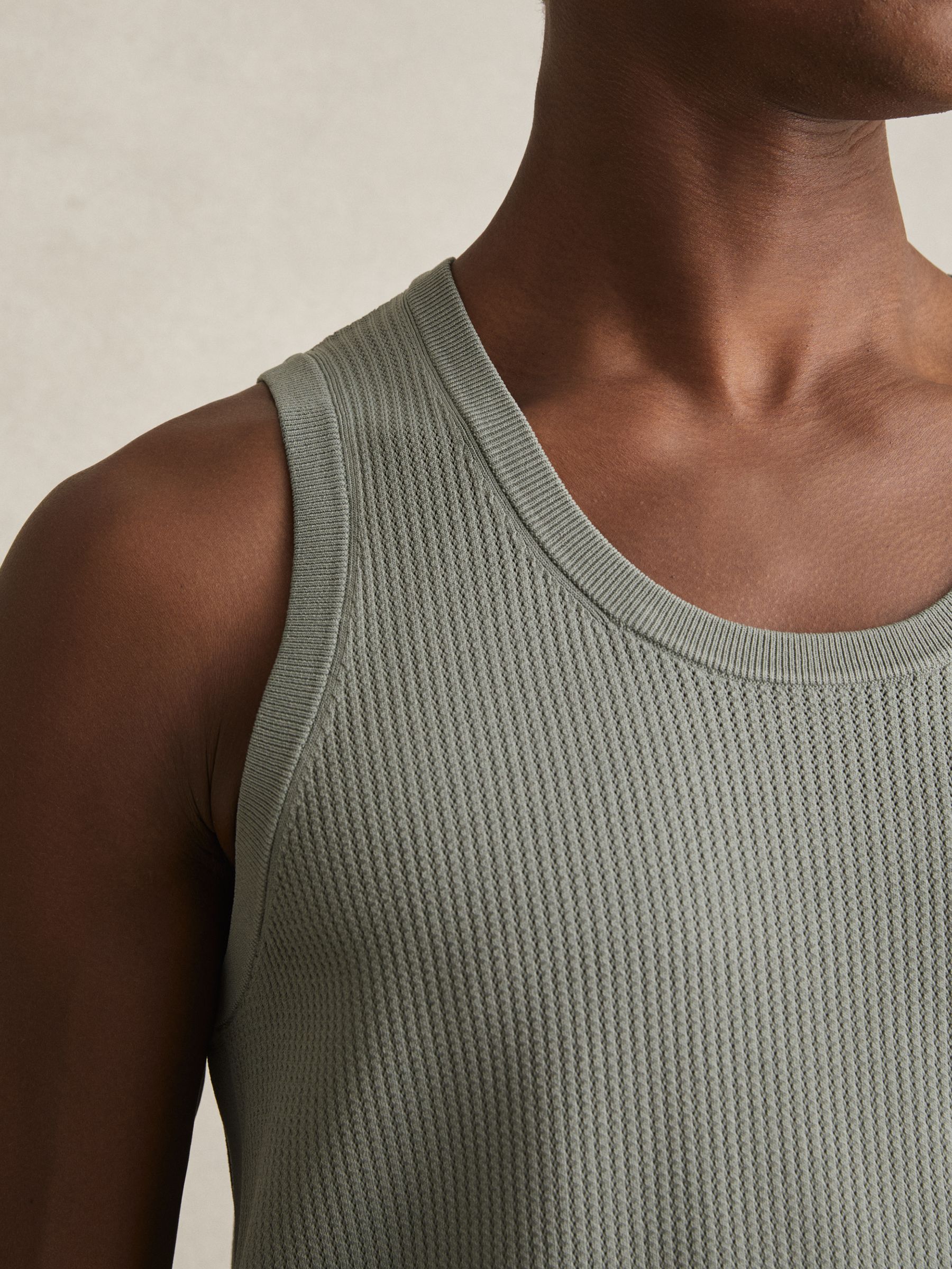 Textured Crew Neck Ribbed Vest in Sage Green
