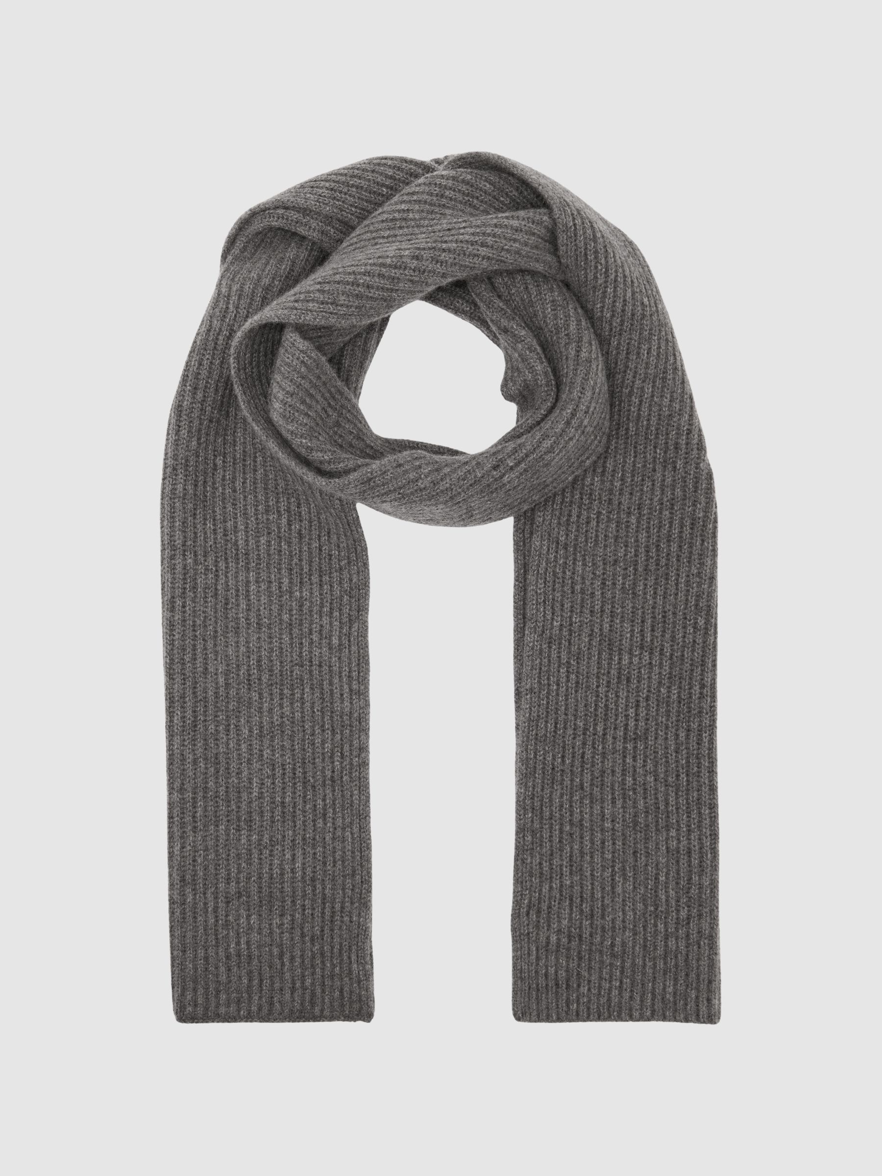 Atelier 100% Cashmere Rib-Knit Scarf in Mid Grey