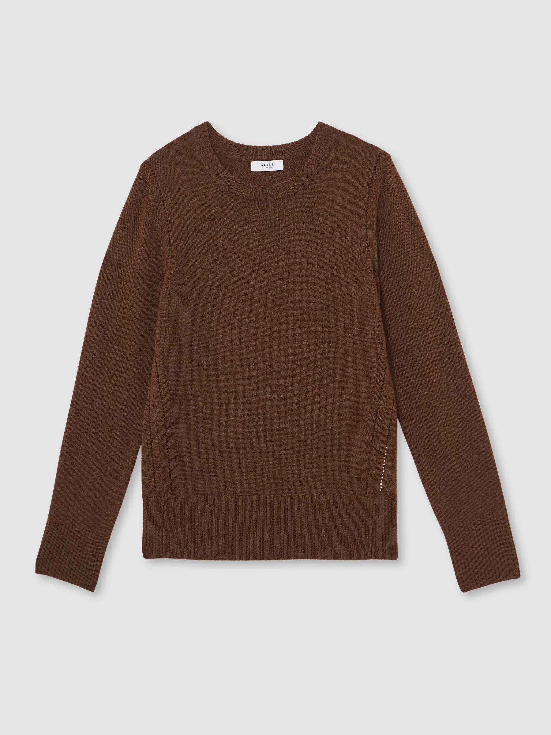 Wool-Blend Open-Stitch Jumper with Cashmere in Toffee Brown