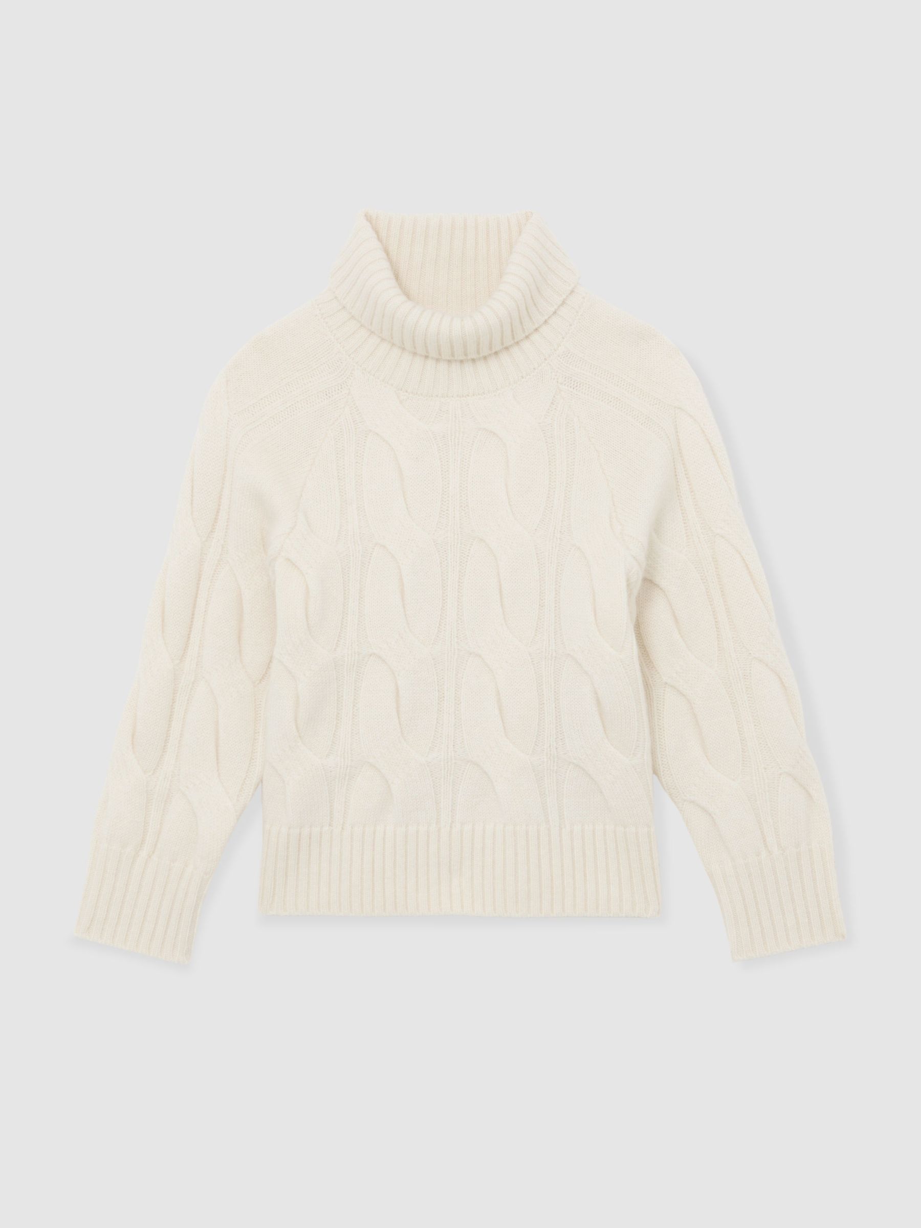 Wool Roll-Neck Cable-Knit Jumper in Ivory