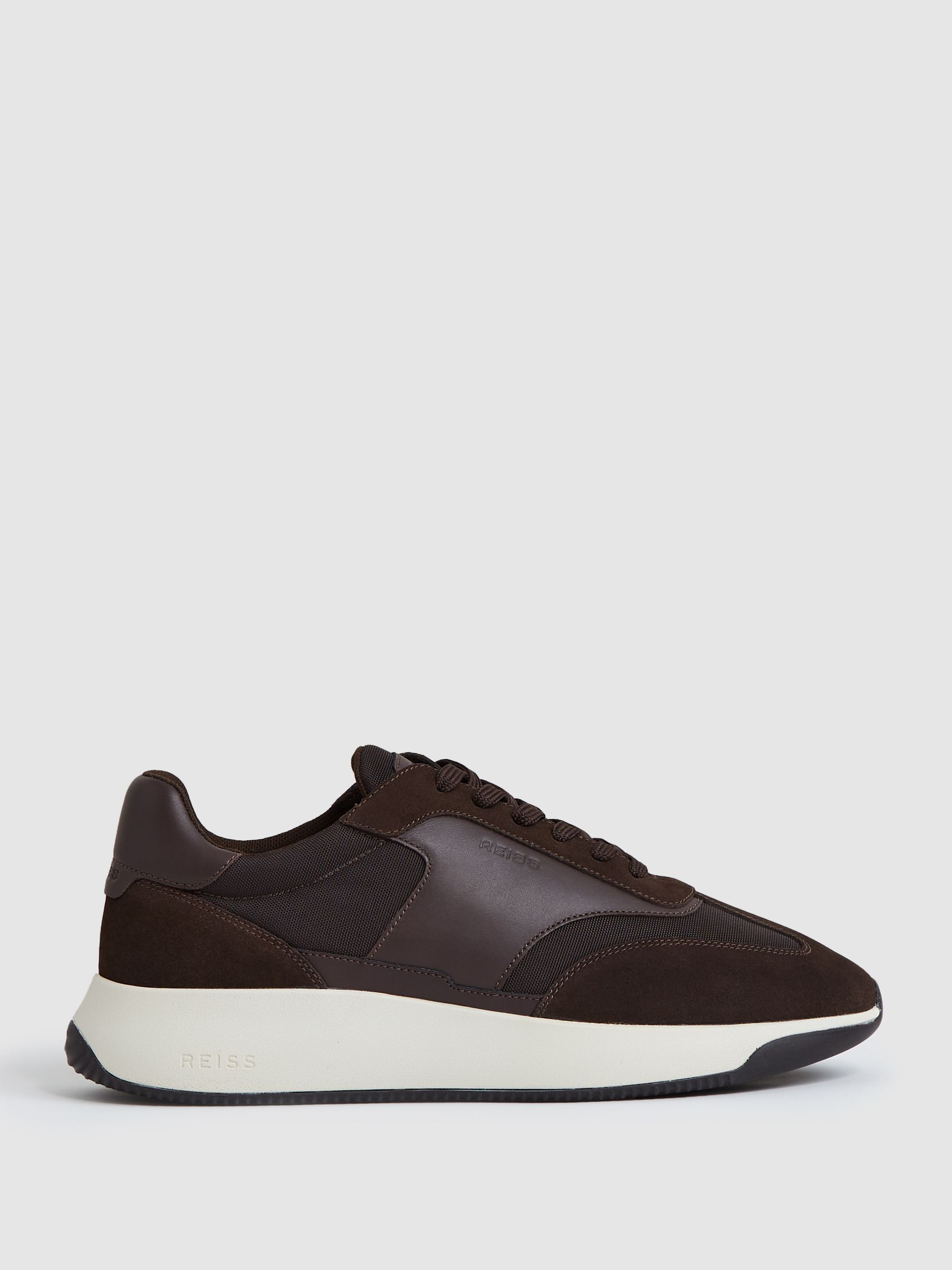 Bonded-Leather Suede Running Trainers in Chocolate Brown