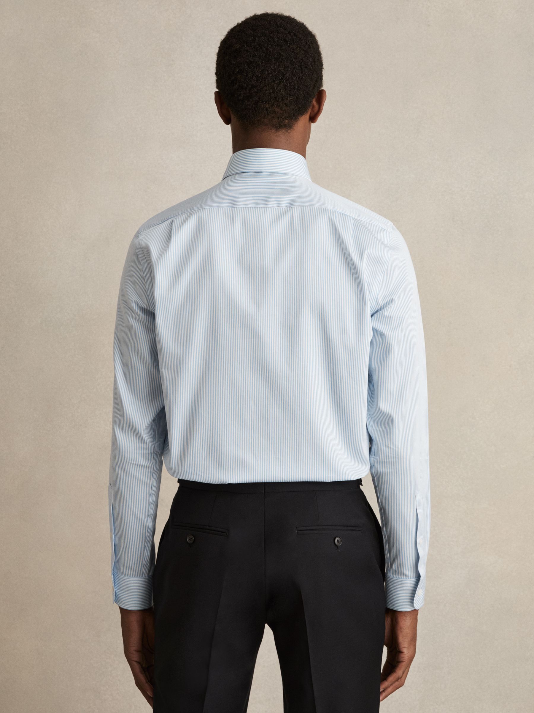 Regular Fit Cotton-Satin Regular-Fit Stripe Shirt in Blue Stripe