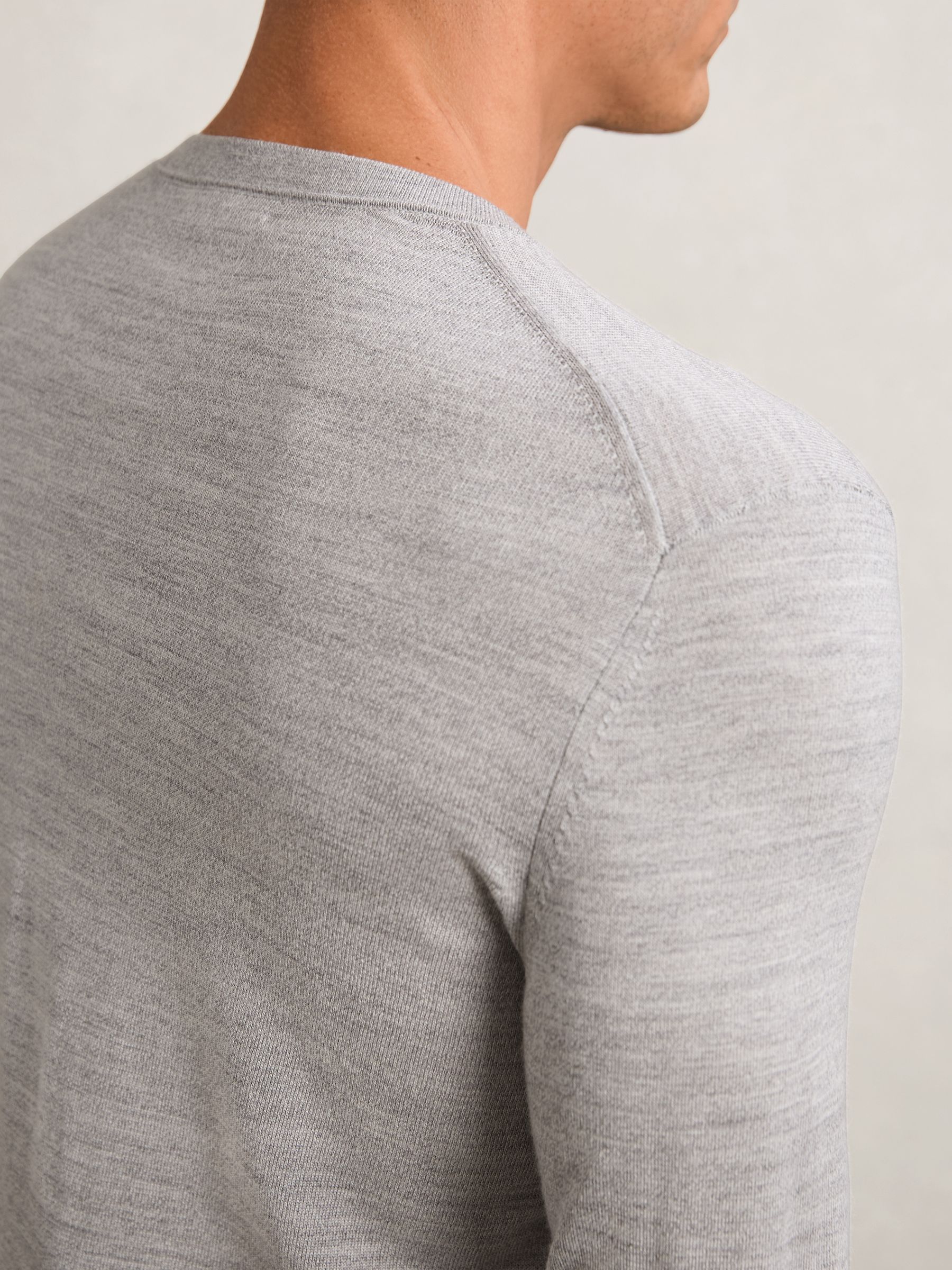 Merino Wool Crew Neck Jumper in Soft Grey Mouline