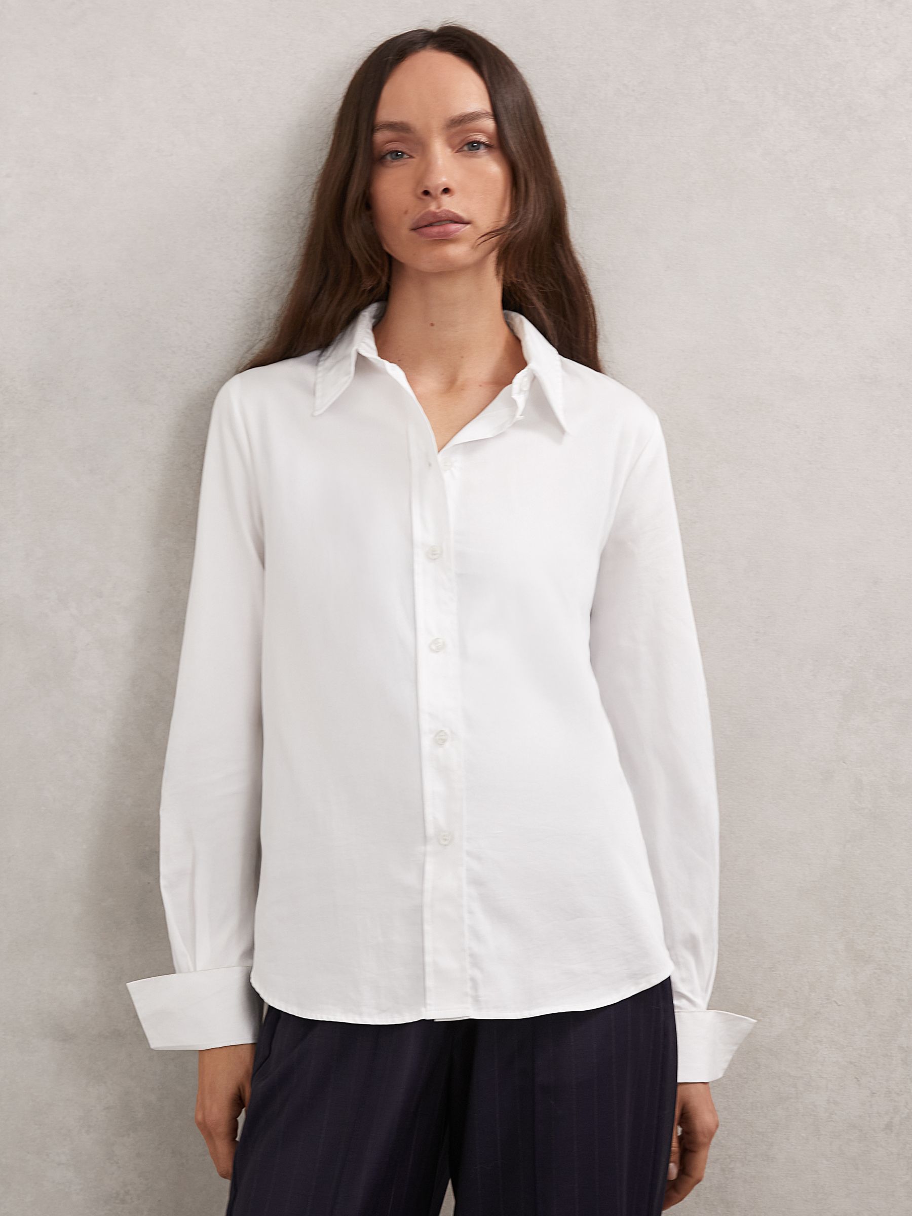 Cotton-Sateen Folded-Cuff Shirt in Ivory