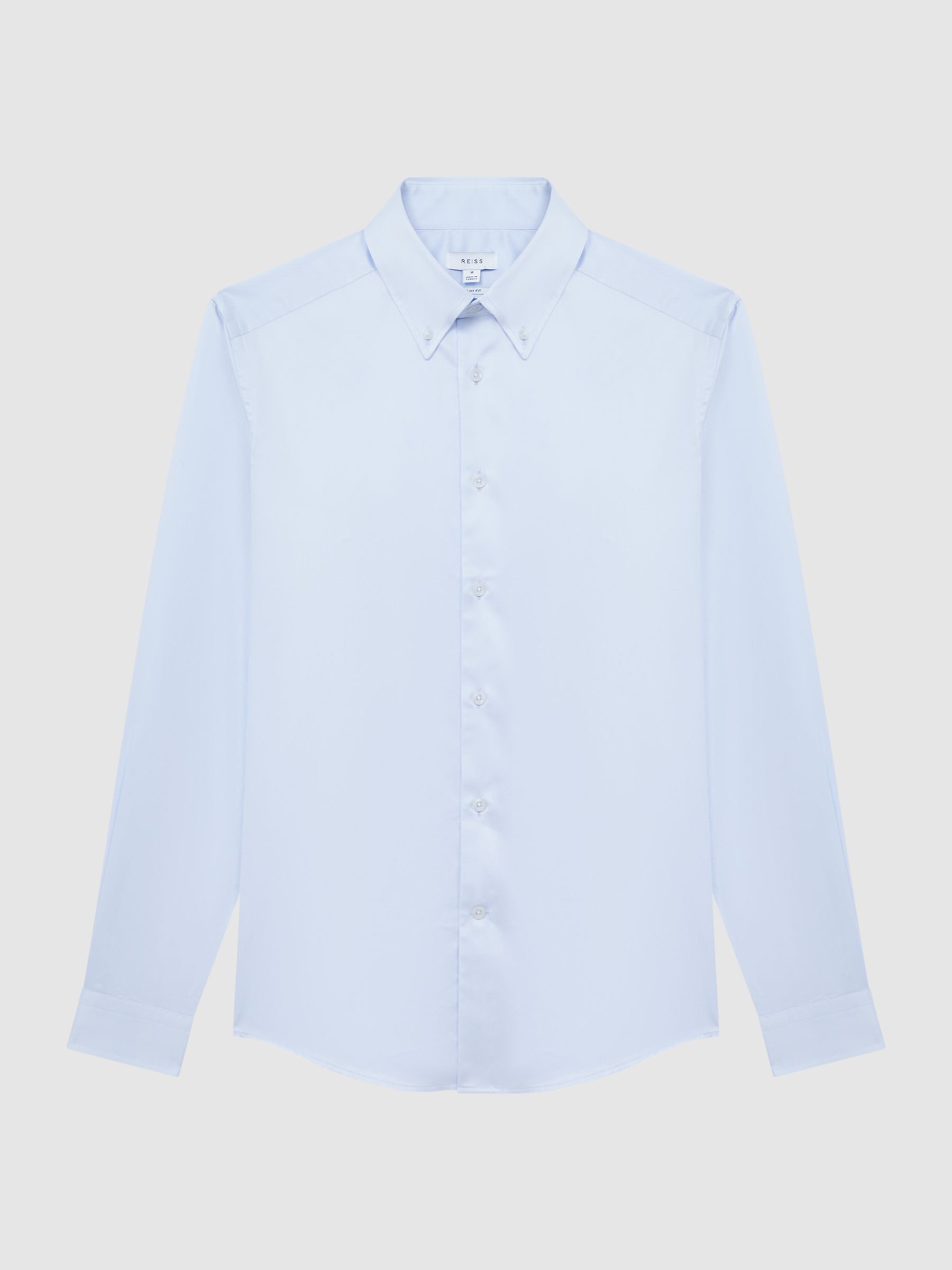 Slim Fit Cotton Button-Down Shirt in Soft Blue