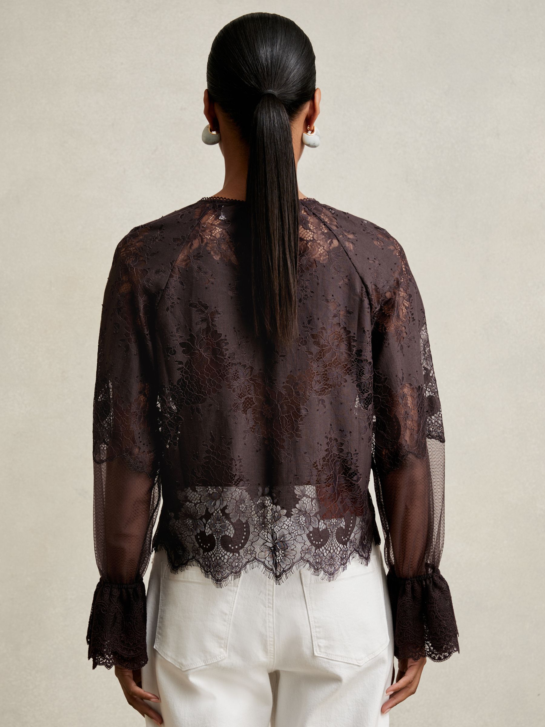 Lace Flared Cuff Blouse in Chocolate Brown