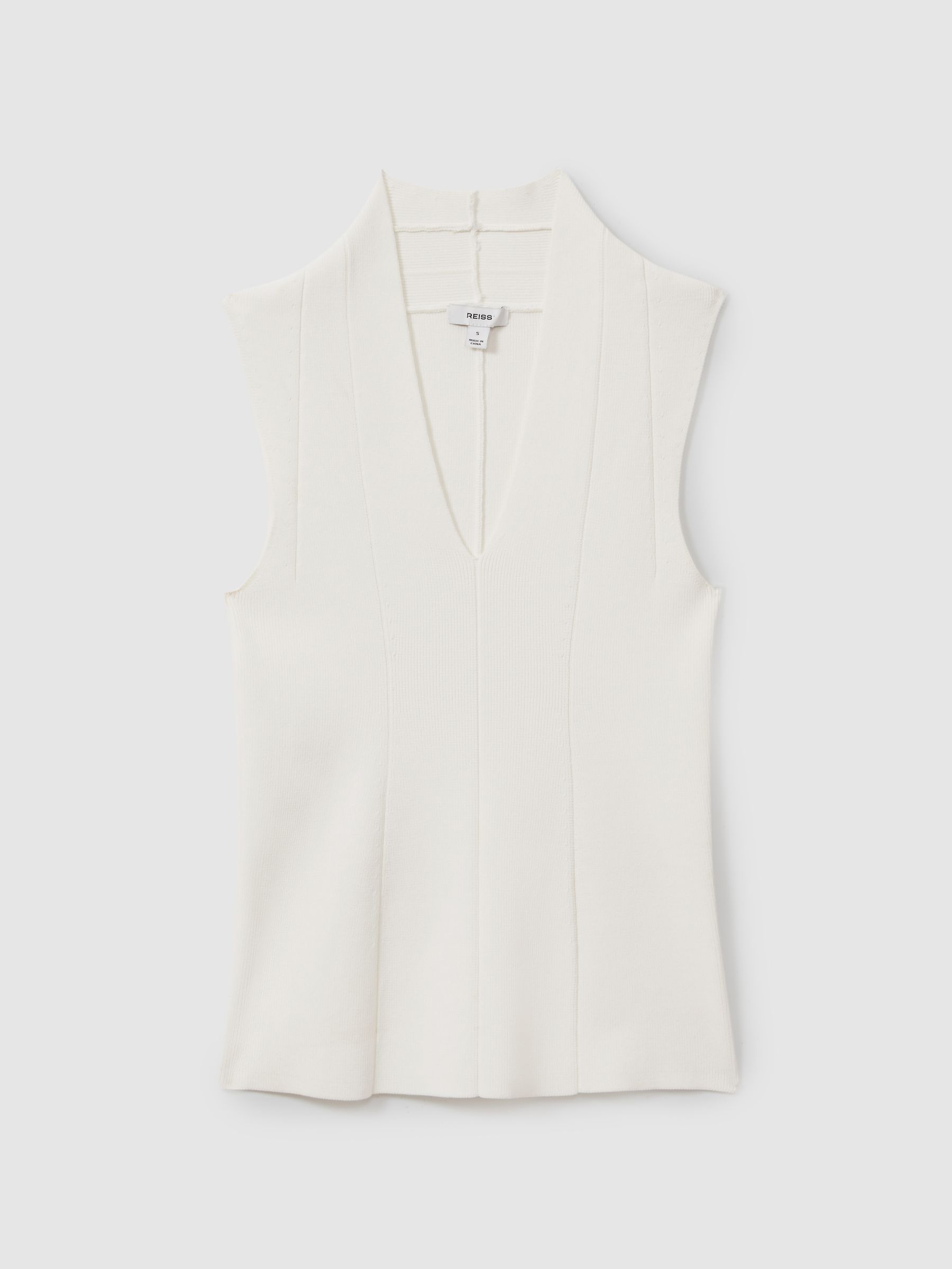 Knitted Sleeveless V-Neck Vest in Ivory