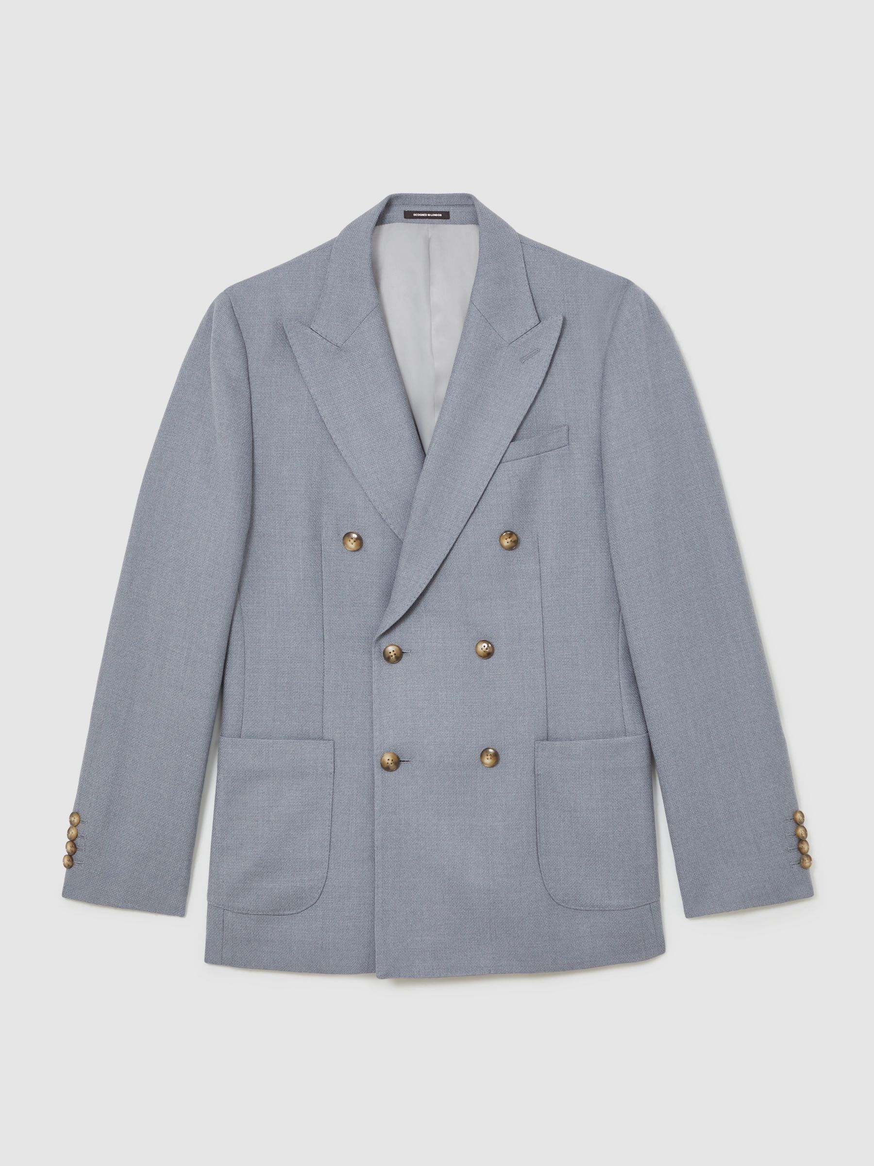 Slim-Fit Double-Breasted Blazer Wool-Blend in Airforce Blue