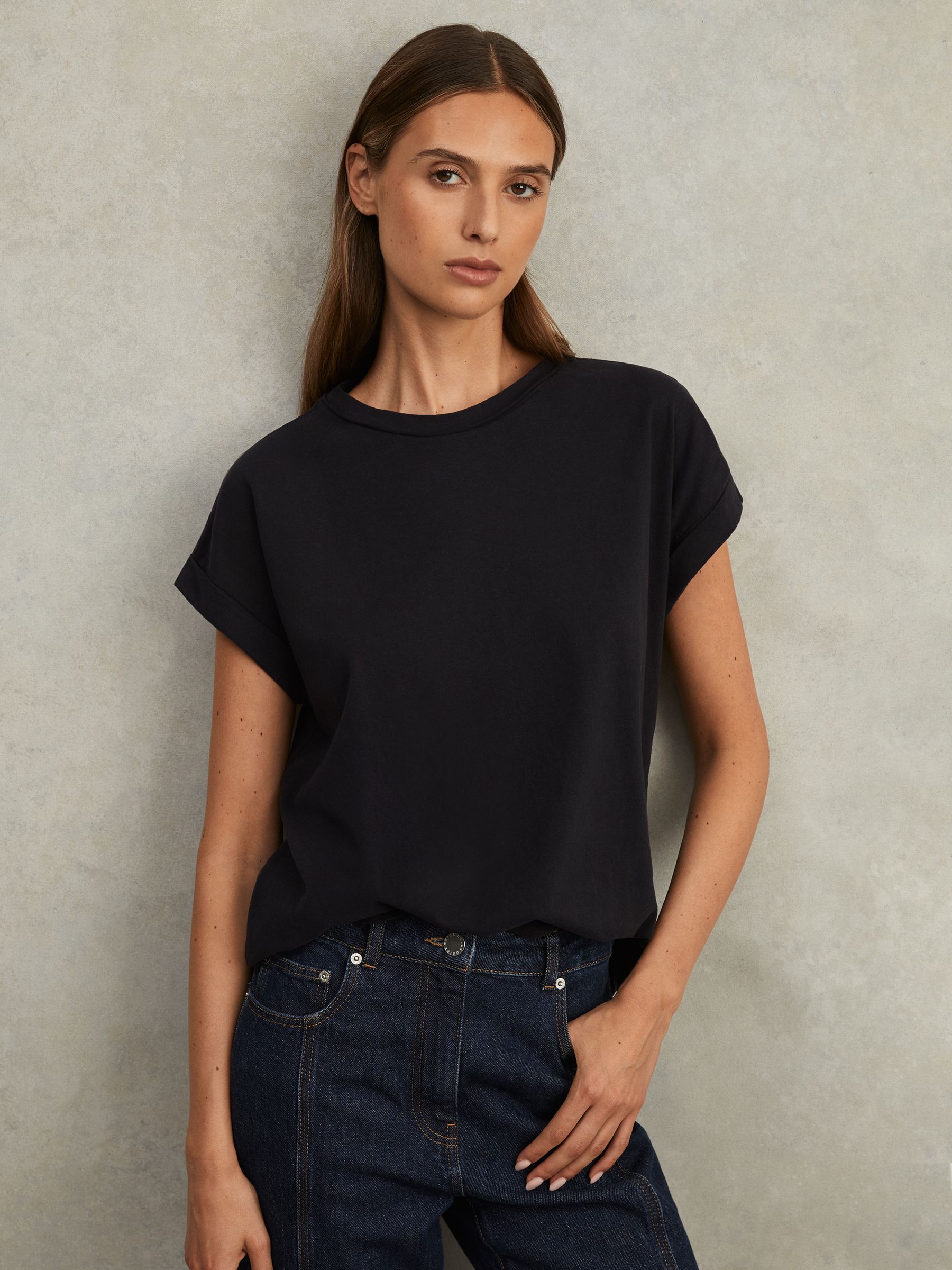 Cotton-Jersey Crew Neck T-Shirt in Black