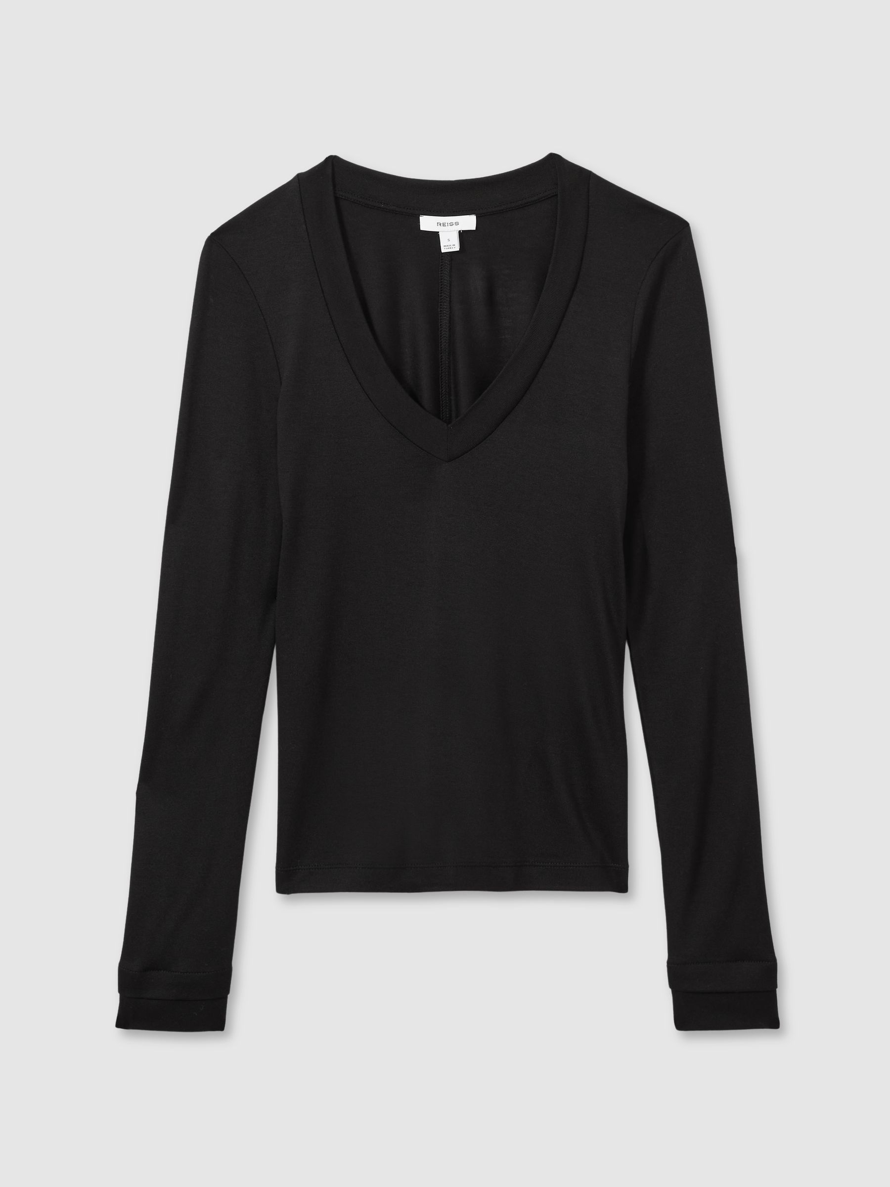 Jersey V-Neck Top in Black