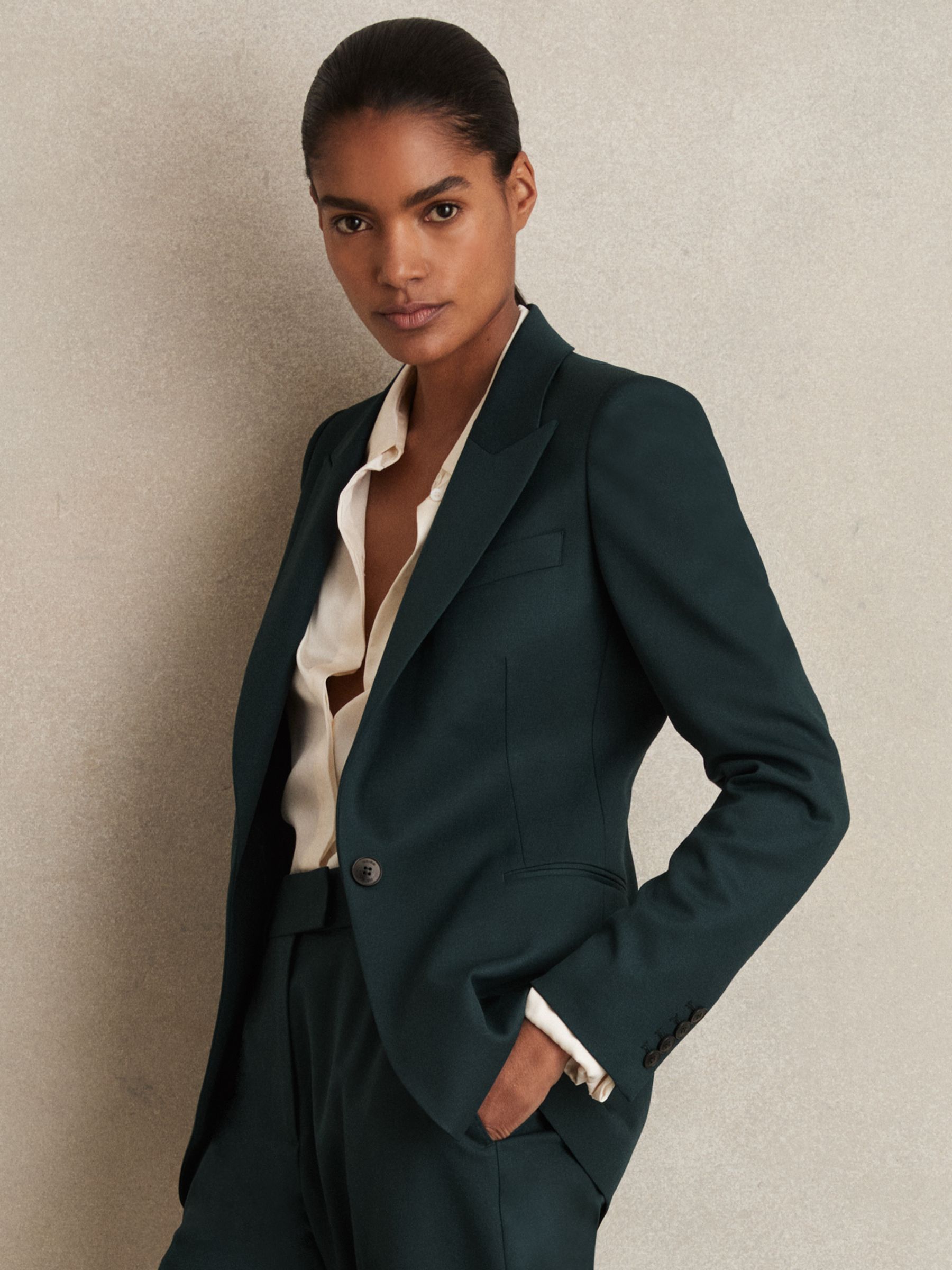Petite Wool-Blend Single-Breasted Suit Blazer in Green