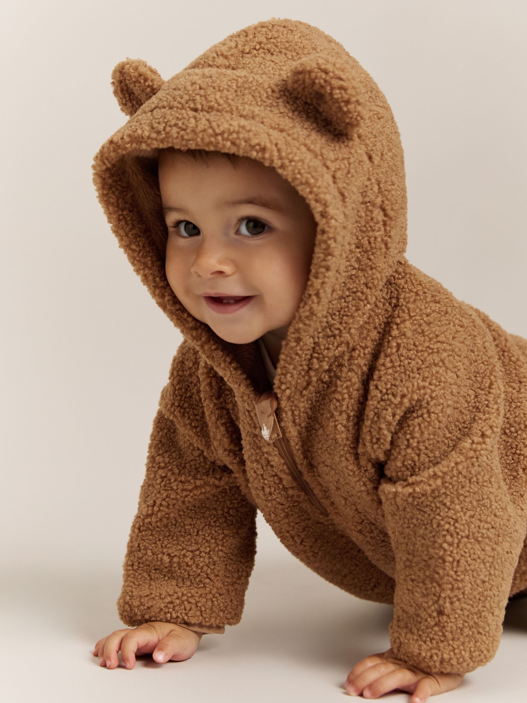 Hooded Fleece Pramsuit in Neutral