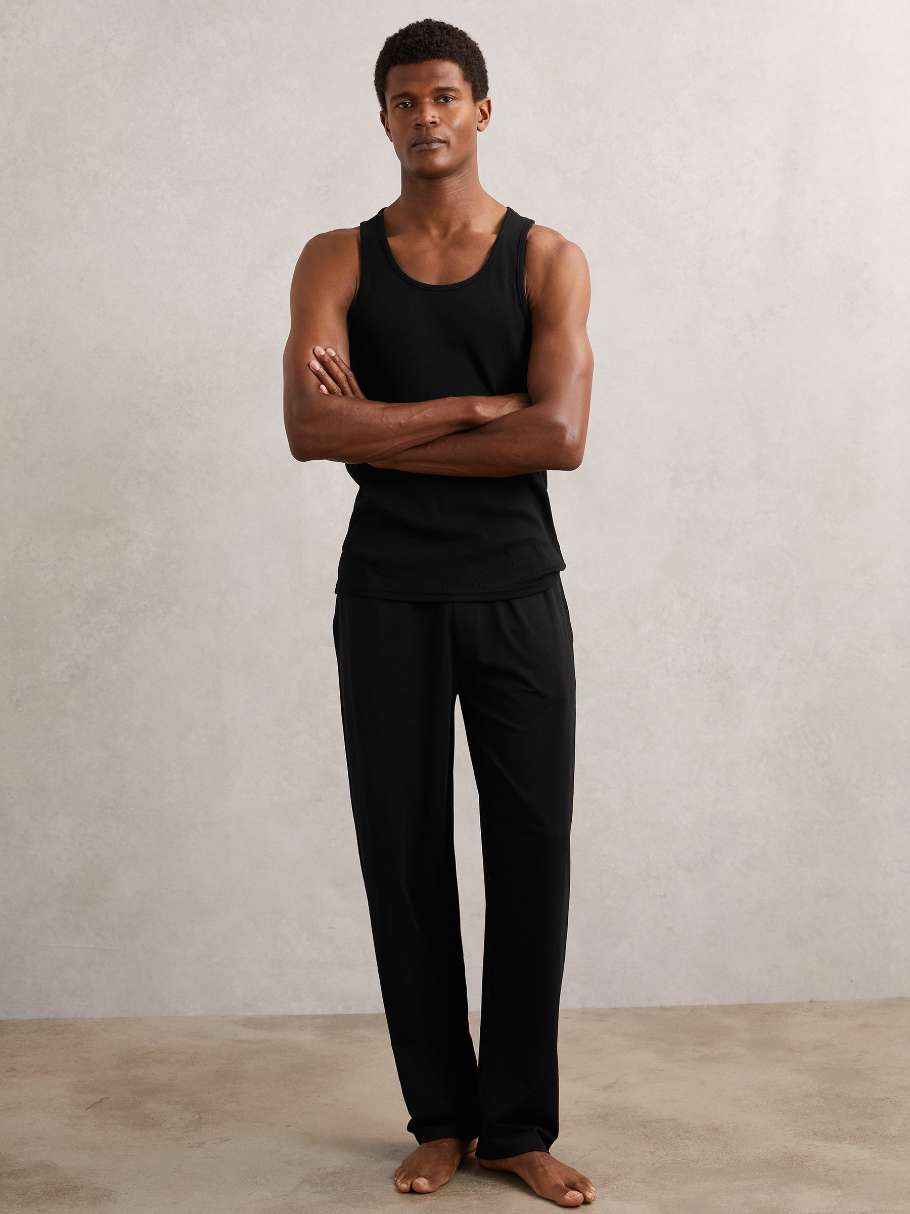 Stretch-Cotton Ribbed Vest in Black
