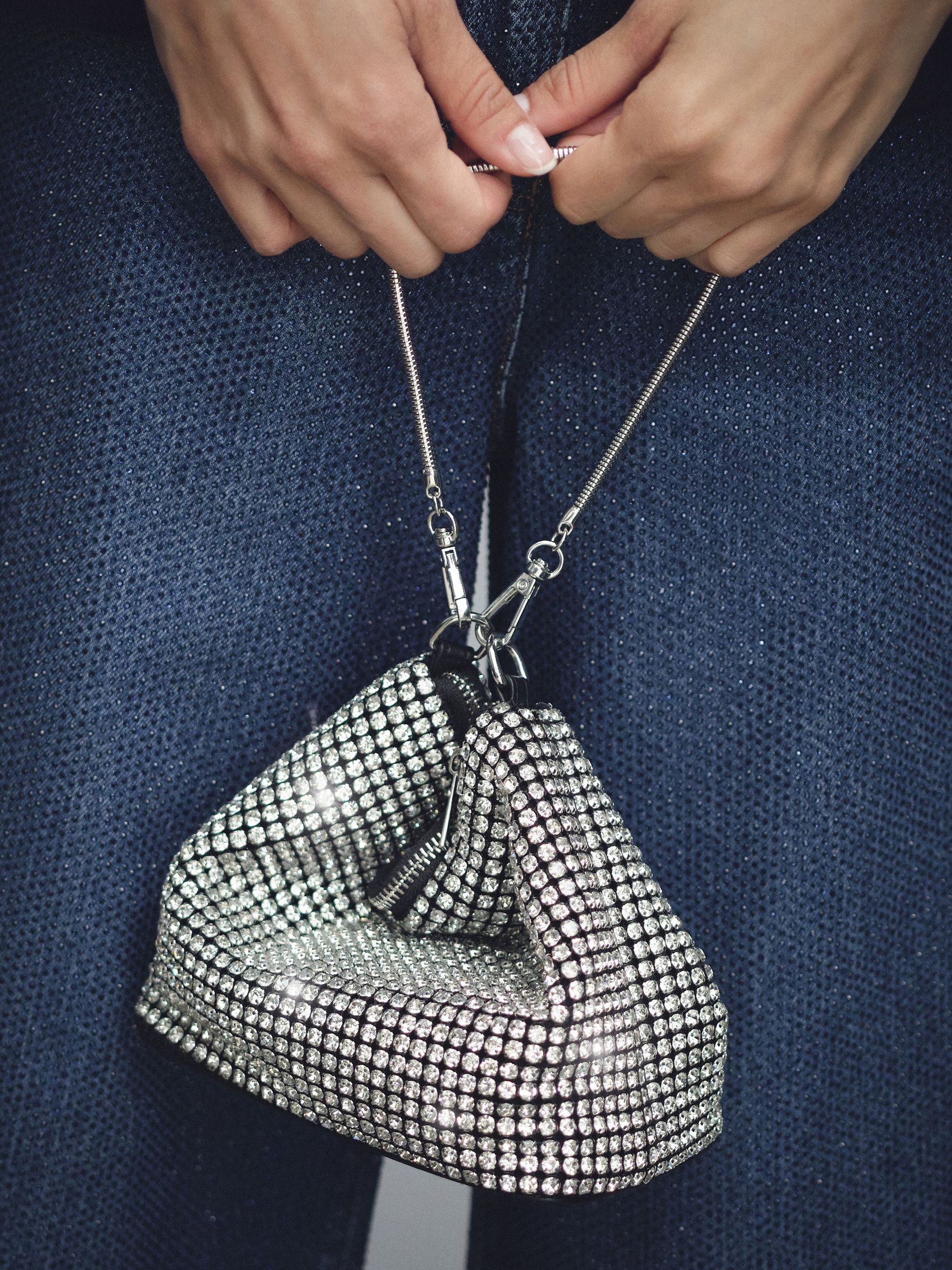 Crystal Bracelet Pouch Bag in Silver