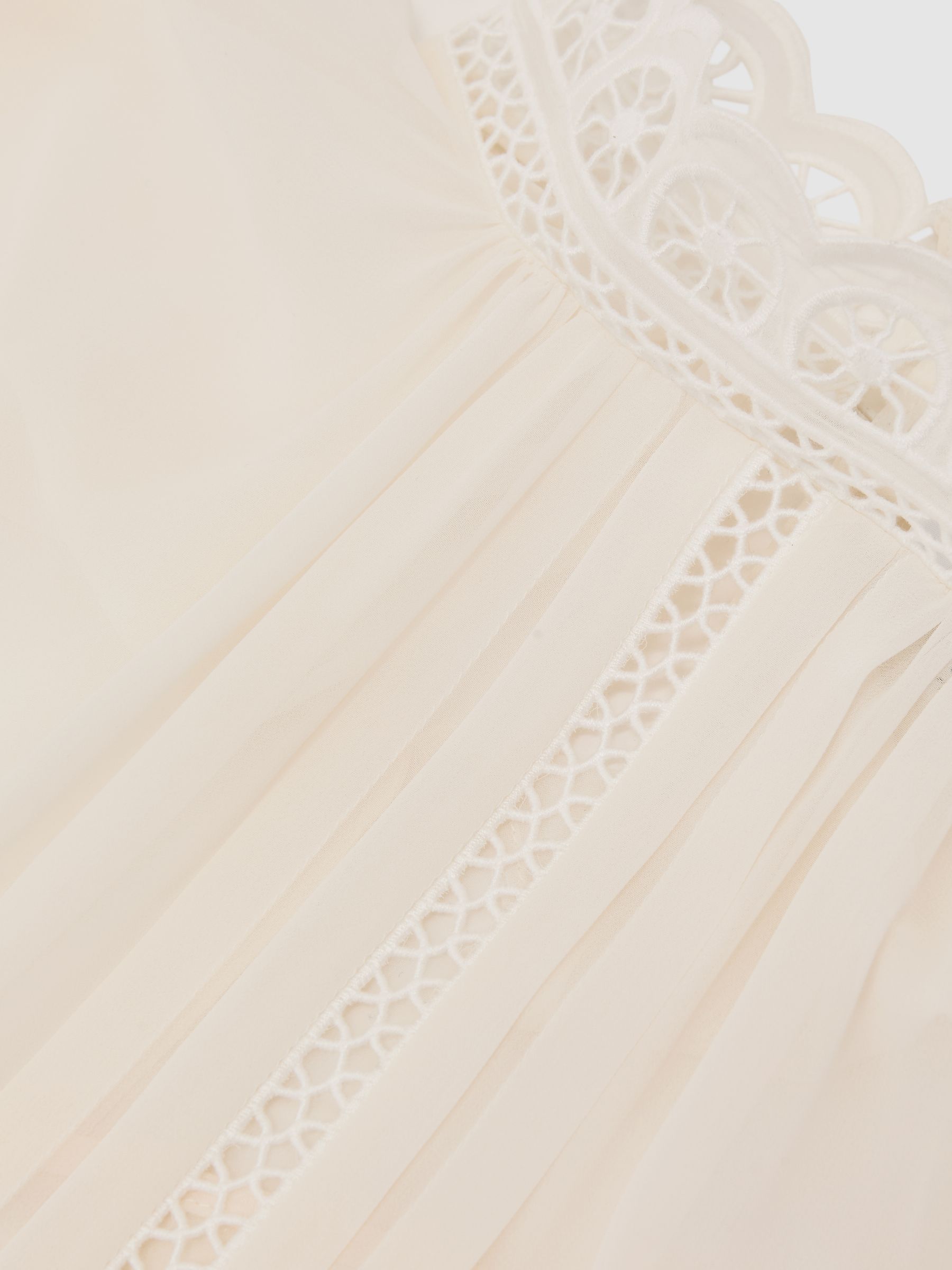 Lace-Trim Sheer Blouse in Cream