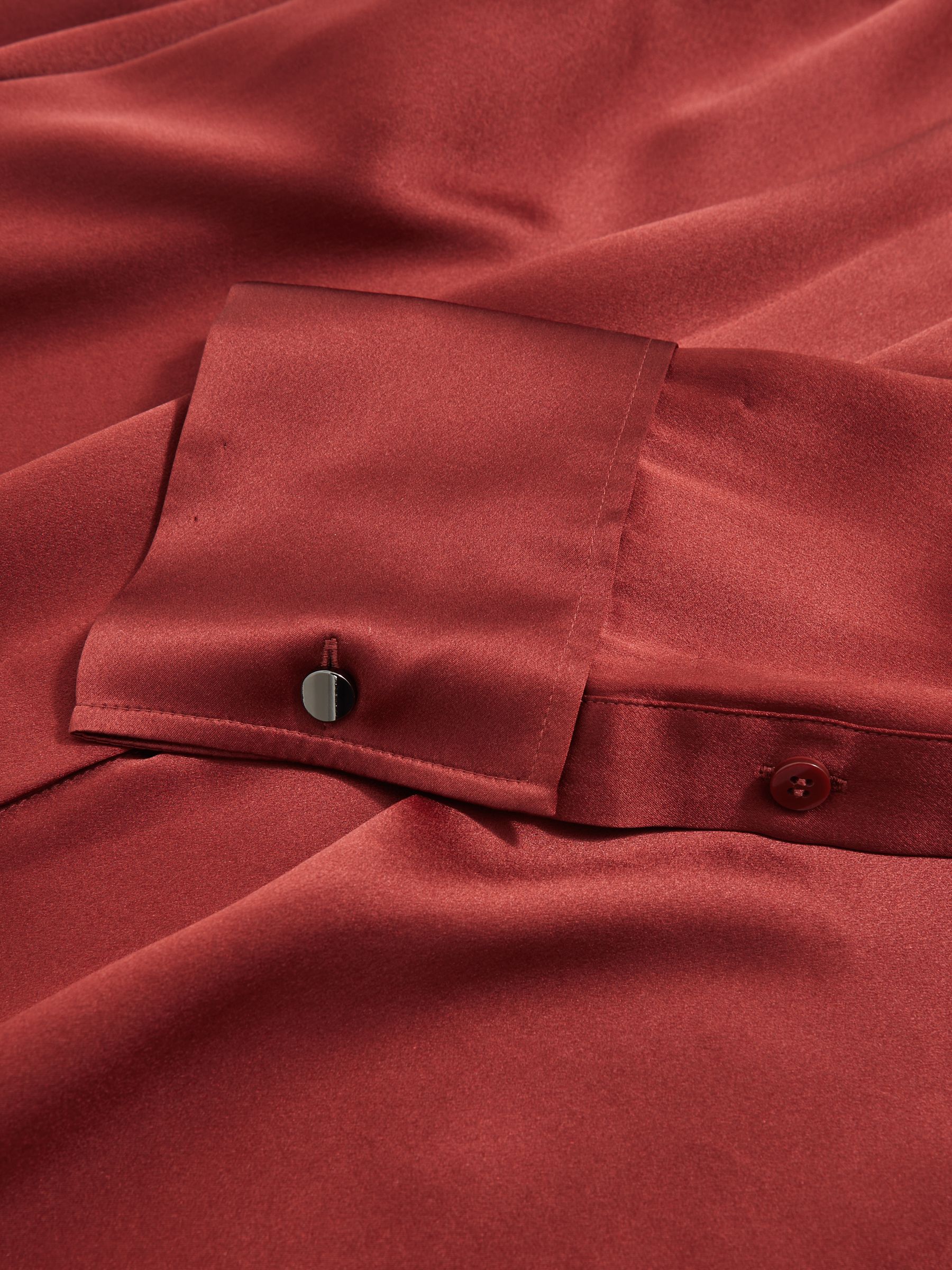 Silk-Satin Concealed-Placket Shirt in Dark Red