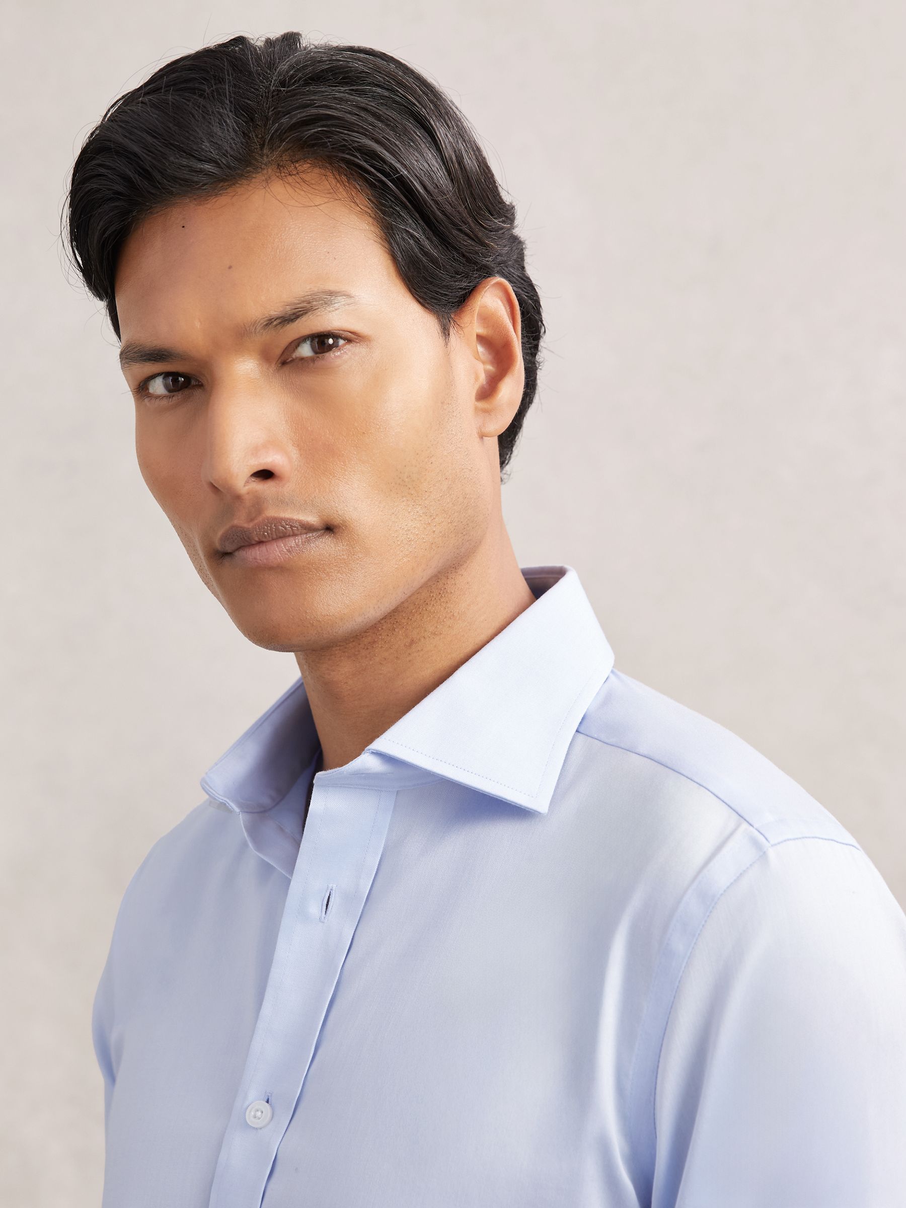 Slim Fit Cotton-Tencel Stretch Shirt in Soft Blue