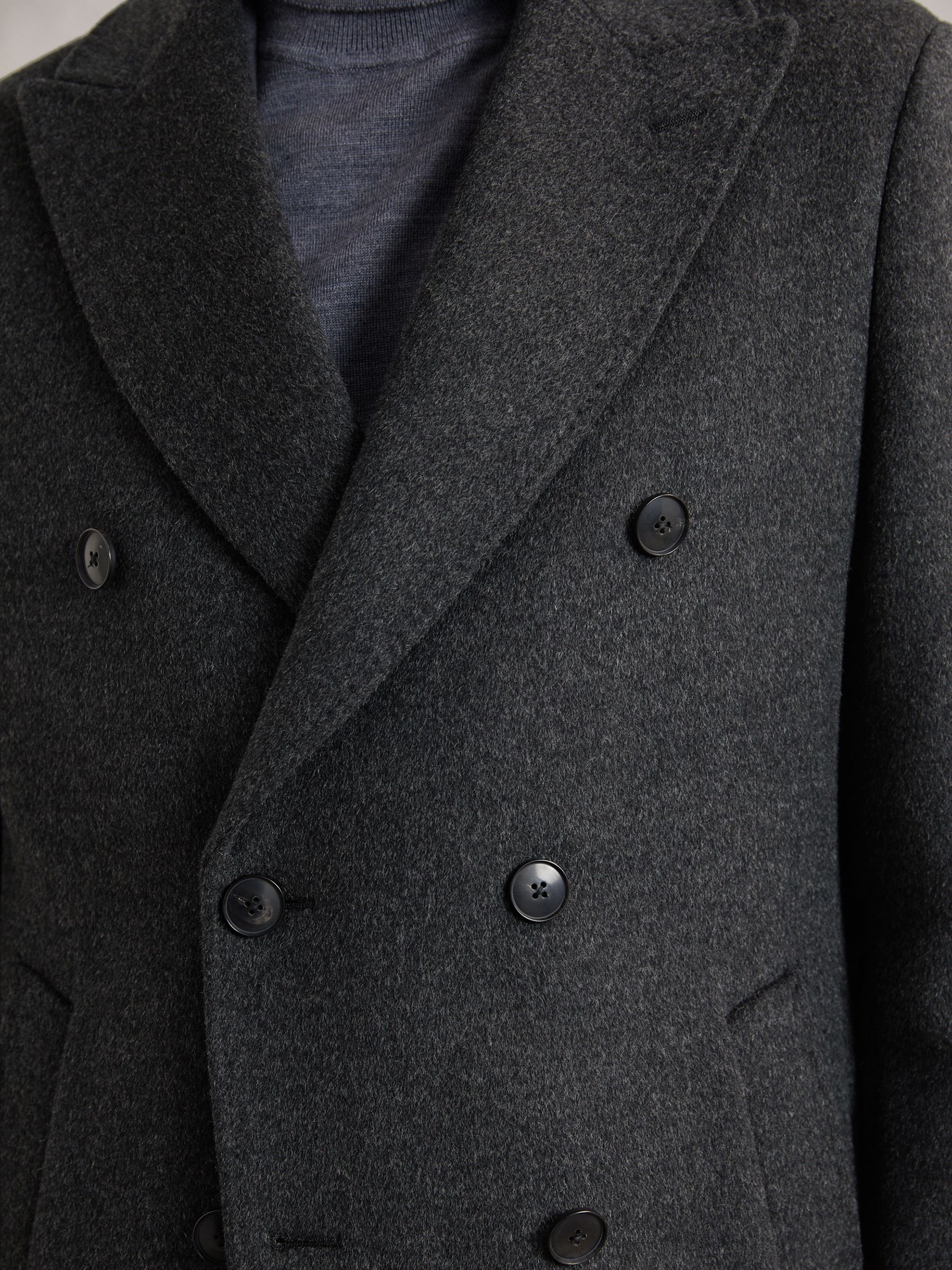 Wool-Blend Double-Breasted Overcoat in Charcoal Grey