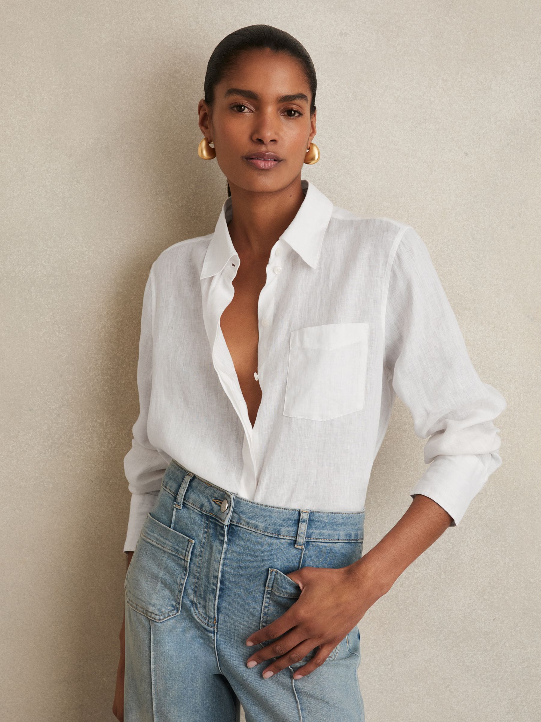 Linen Button-Through Shirt in White