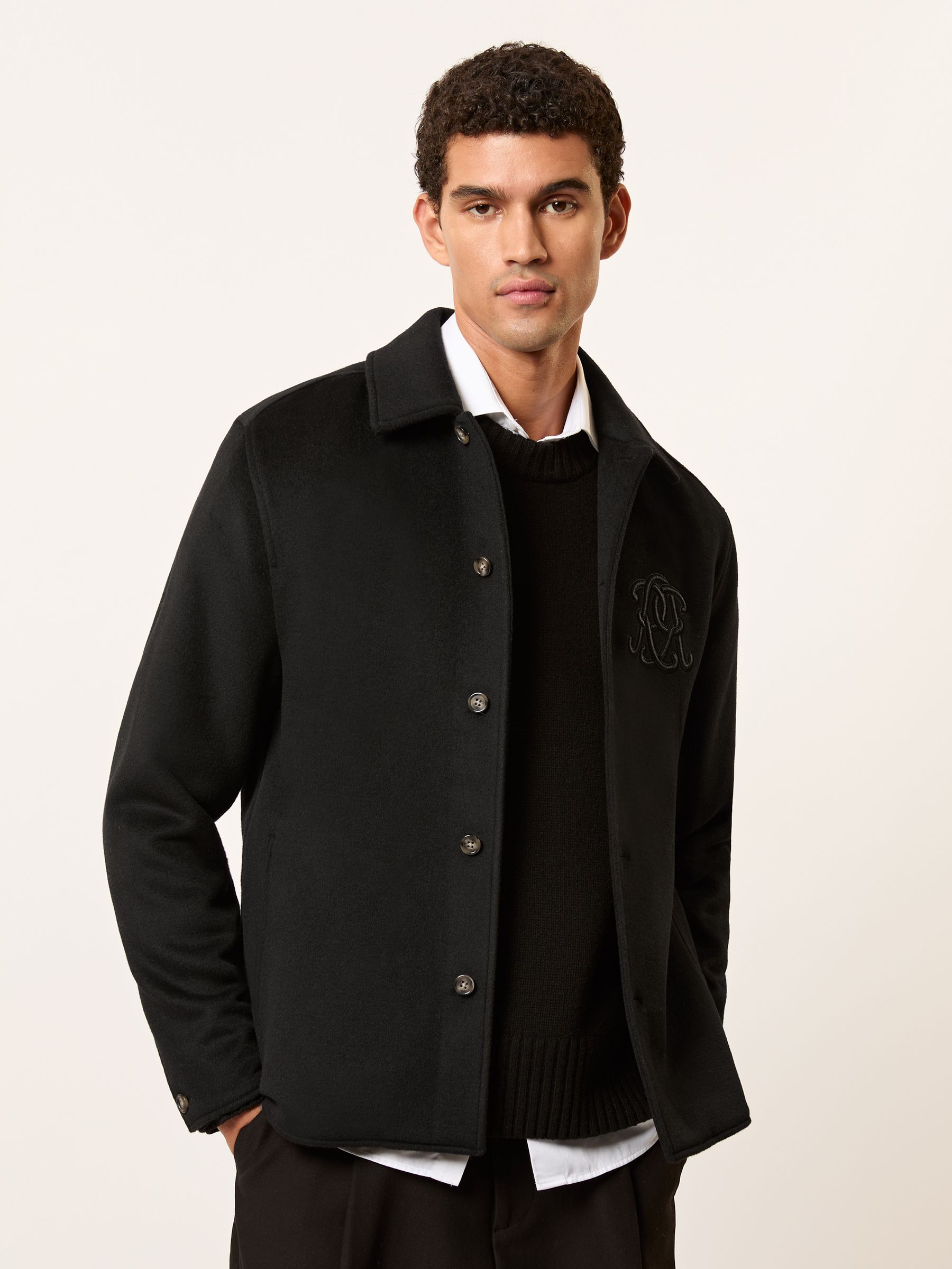 Monogram Wool-Blend Relaxed Overshirt in Black