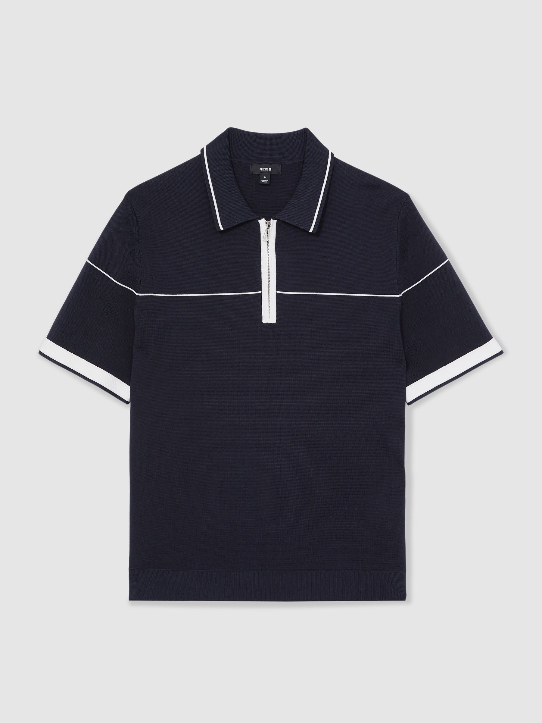 Half-Zip Tipped Polo Shirt in Navy/White
