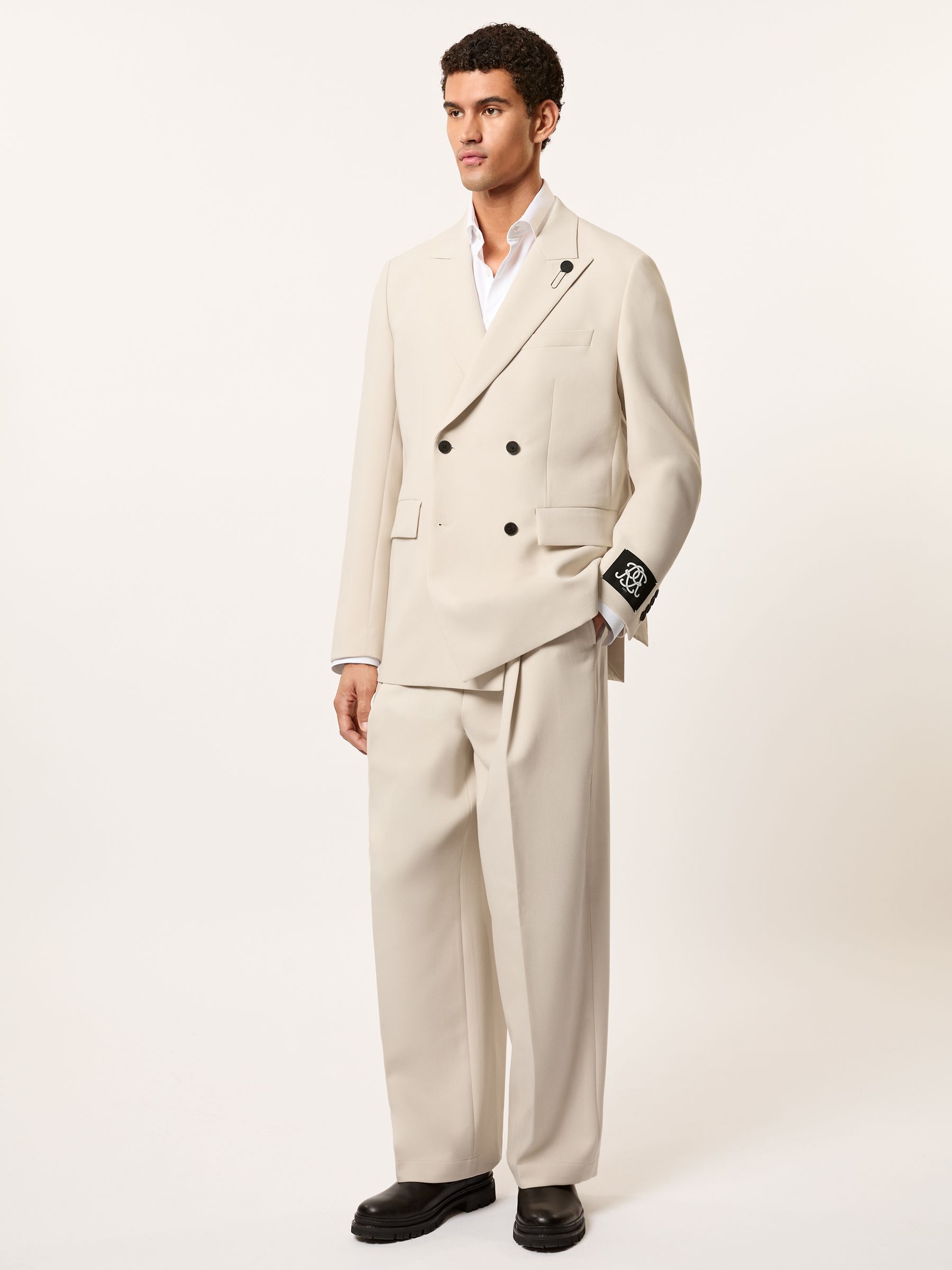 Monogram Relaxed Double-Breasted Blazer in Stone