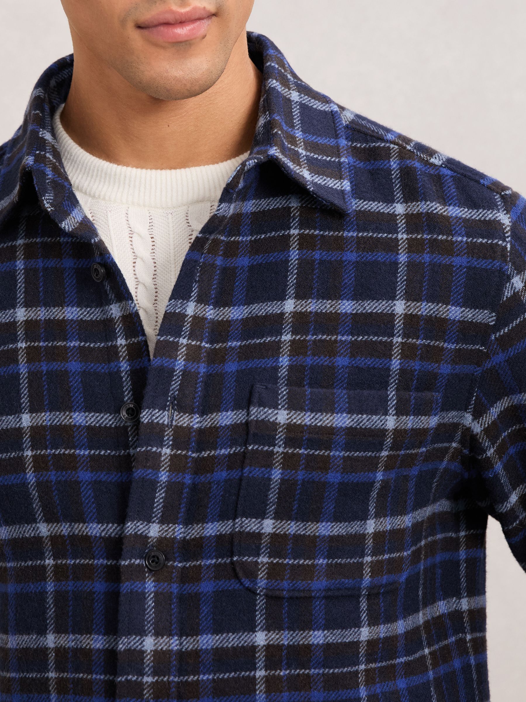 Check Button-Through Overshirt with Wool in Navy