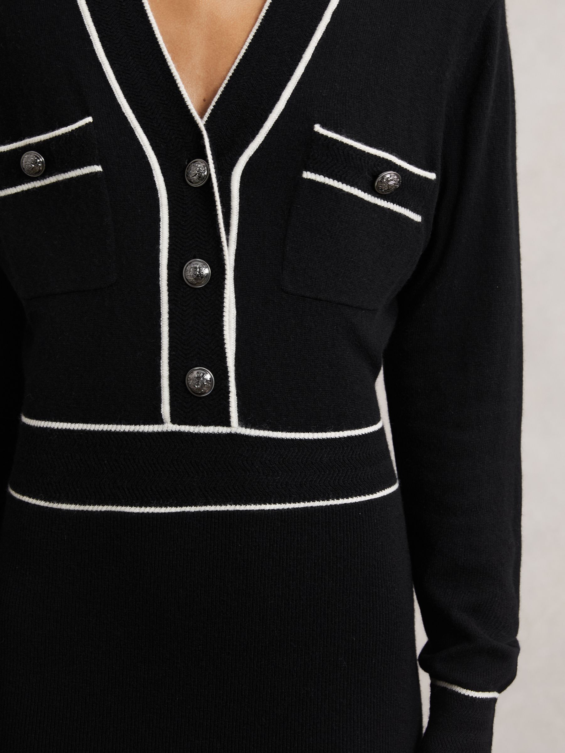 Petite Wool-Blend Tipped Dress With Cashmere in Black/Ivory