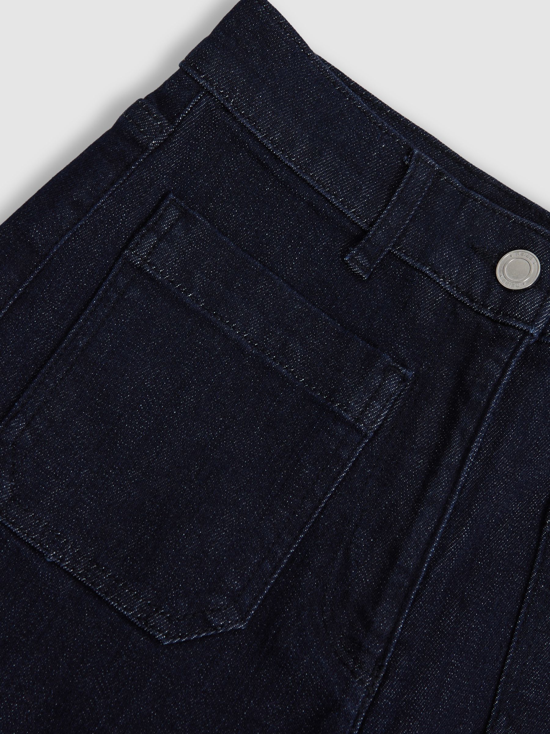 Patch Pocket Wide Leg Jeans in Dark Blue