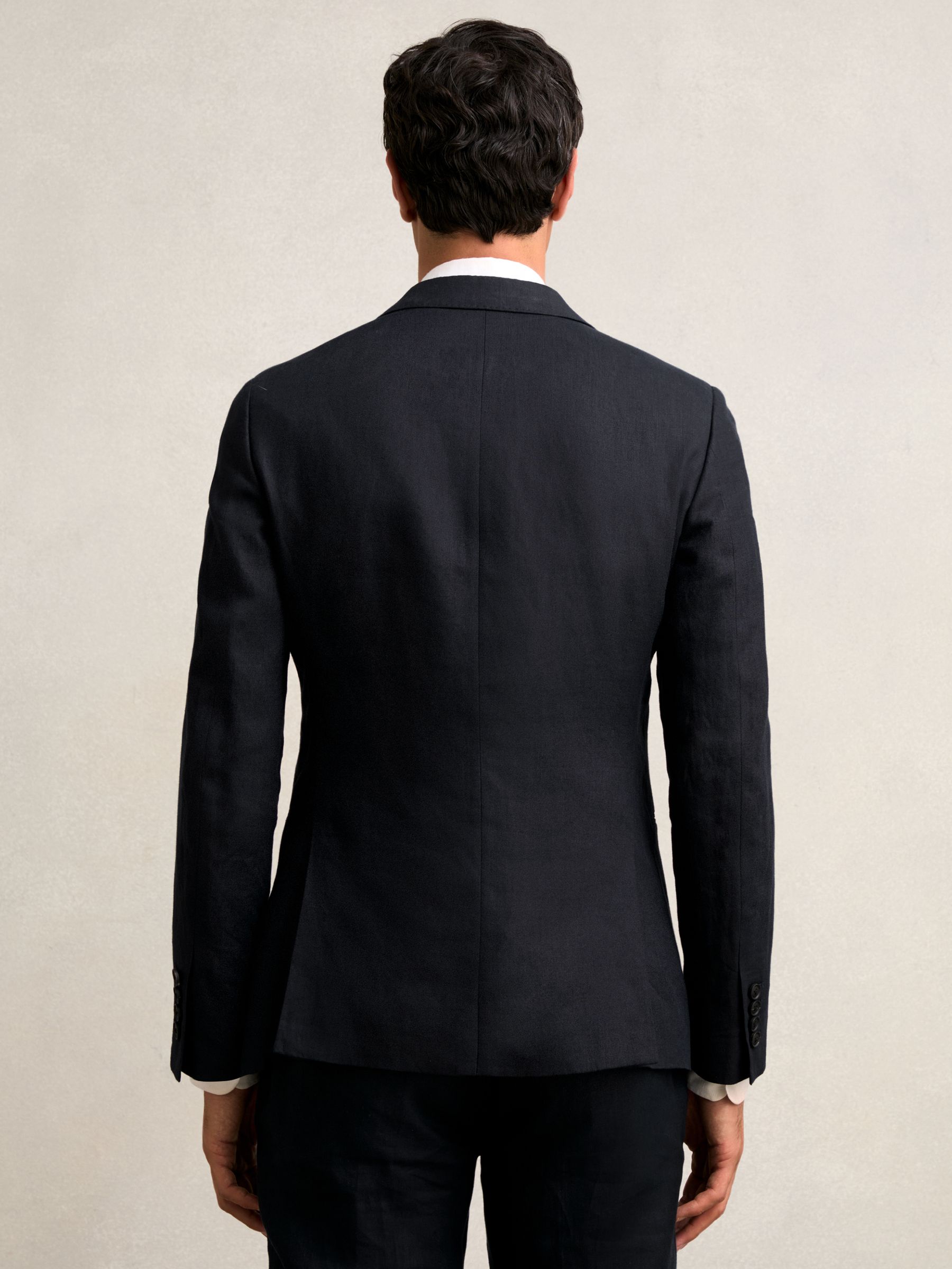 Slim-Fit Single Breasted Linen Blazer in Navy