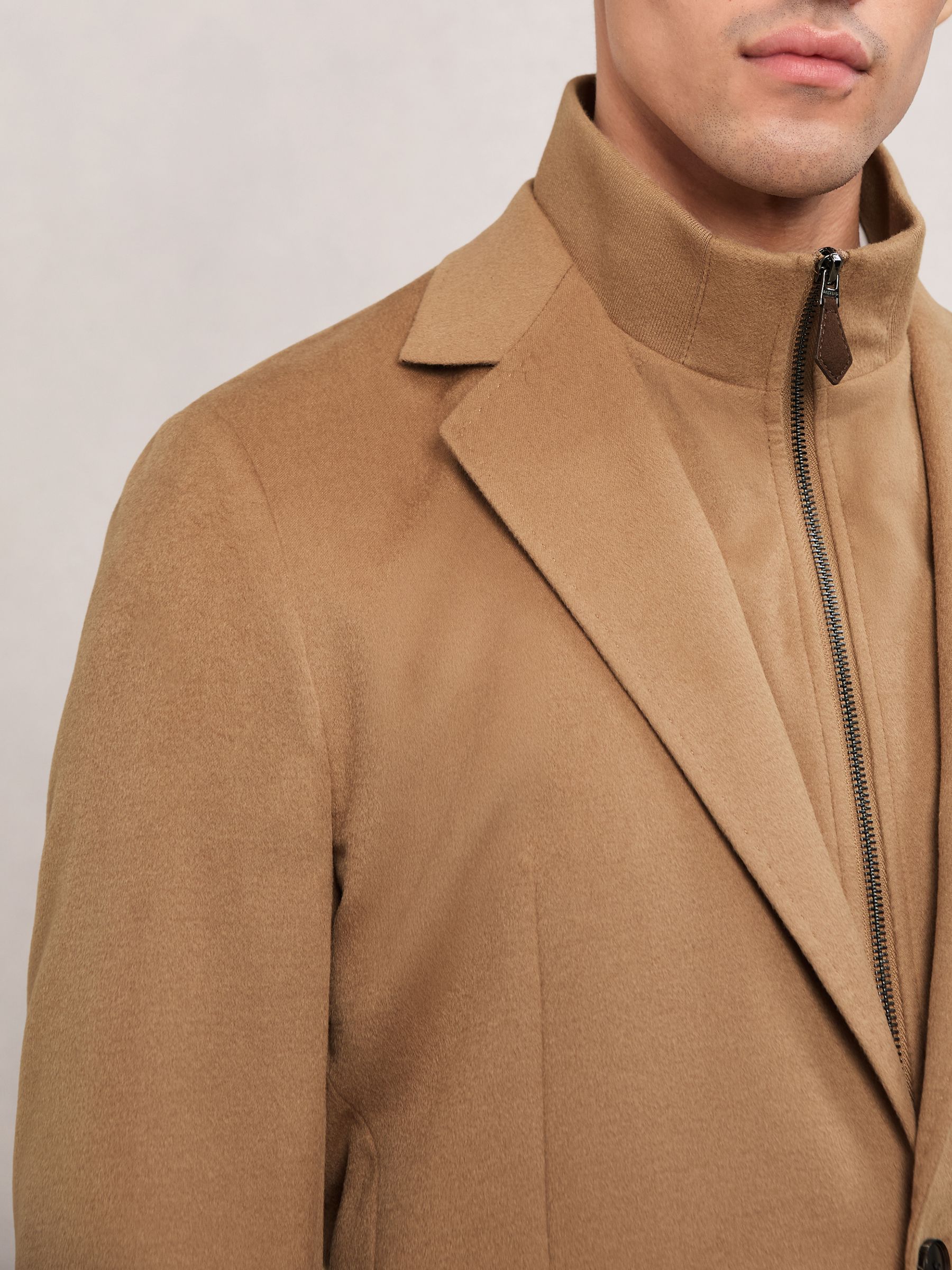 Single-Breasted Blazer With Gilet Insert Tailored-Fit in Camel Brown