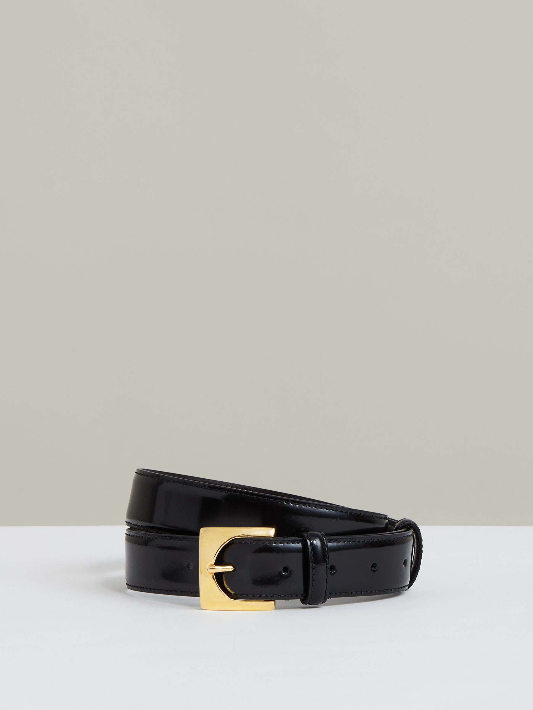 Leather Square-Buckle Belt in Black