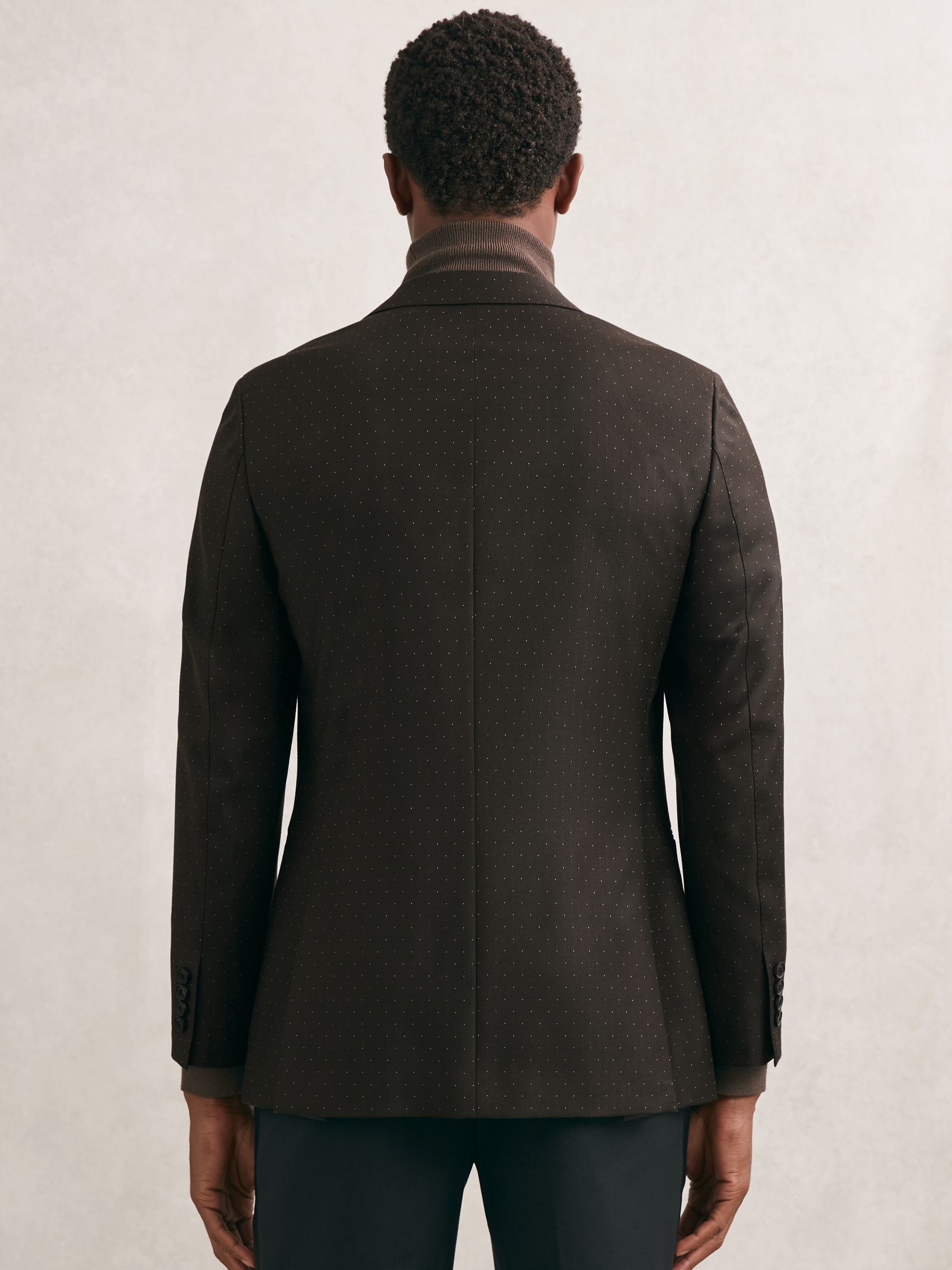 Single-Breasted Polka-Dot Blazer Tailored-Fit Wool-Blend in Brown