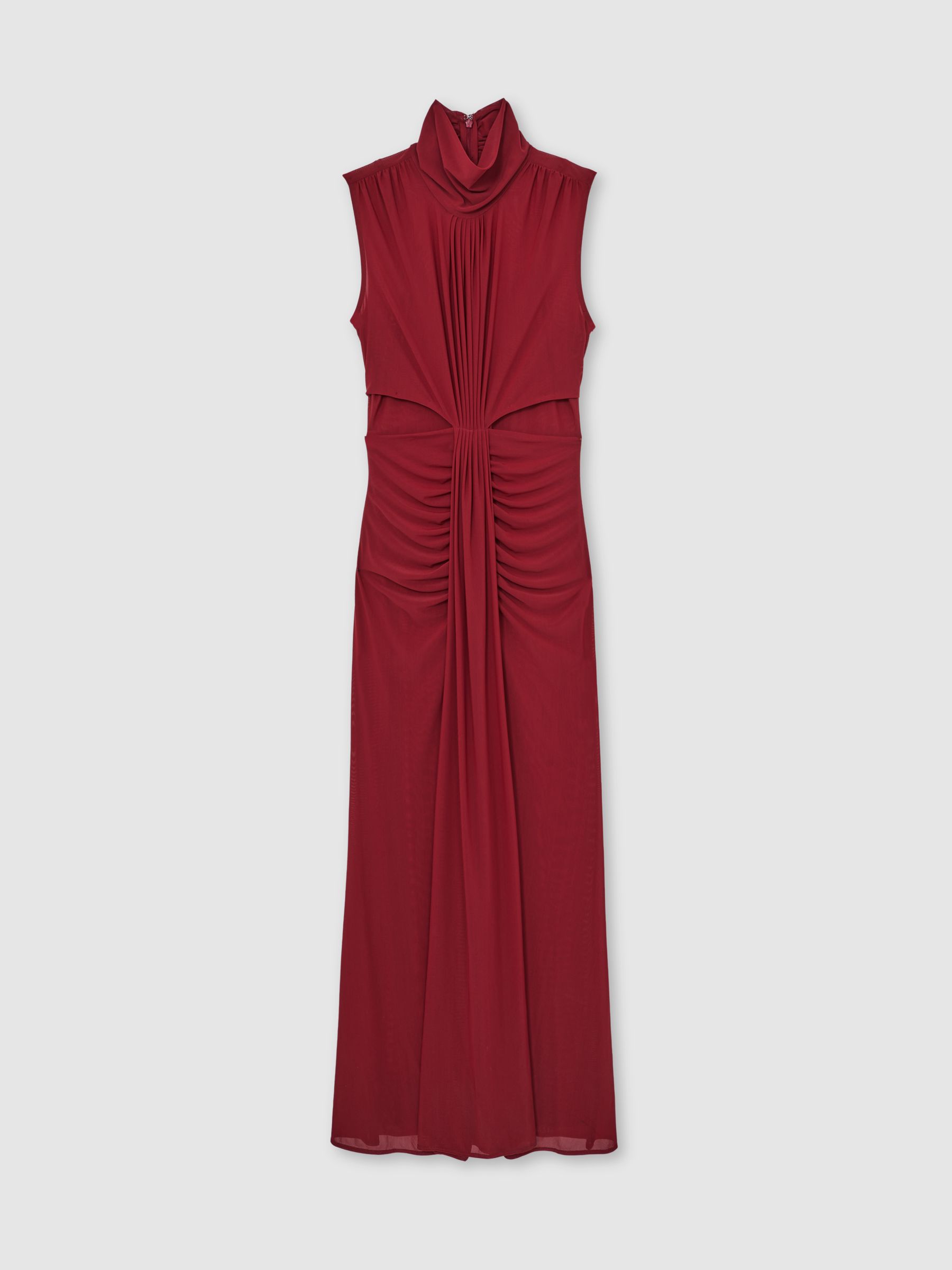 Ruched Sleeveless Maxi Dress in Dark Red