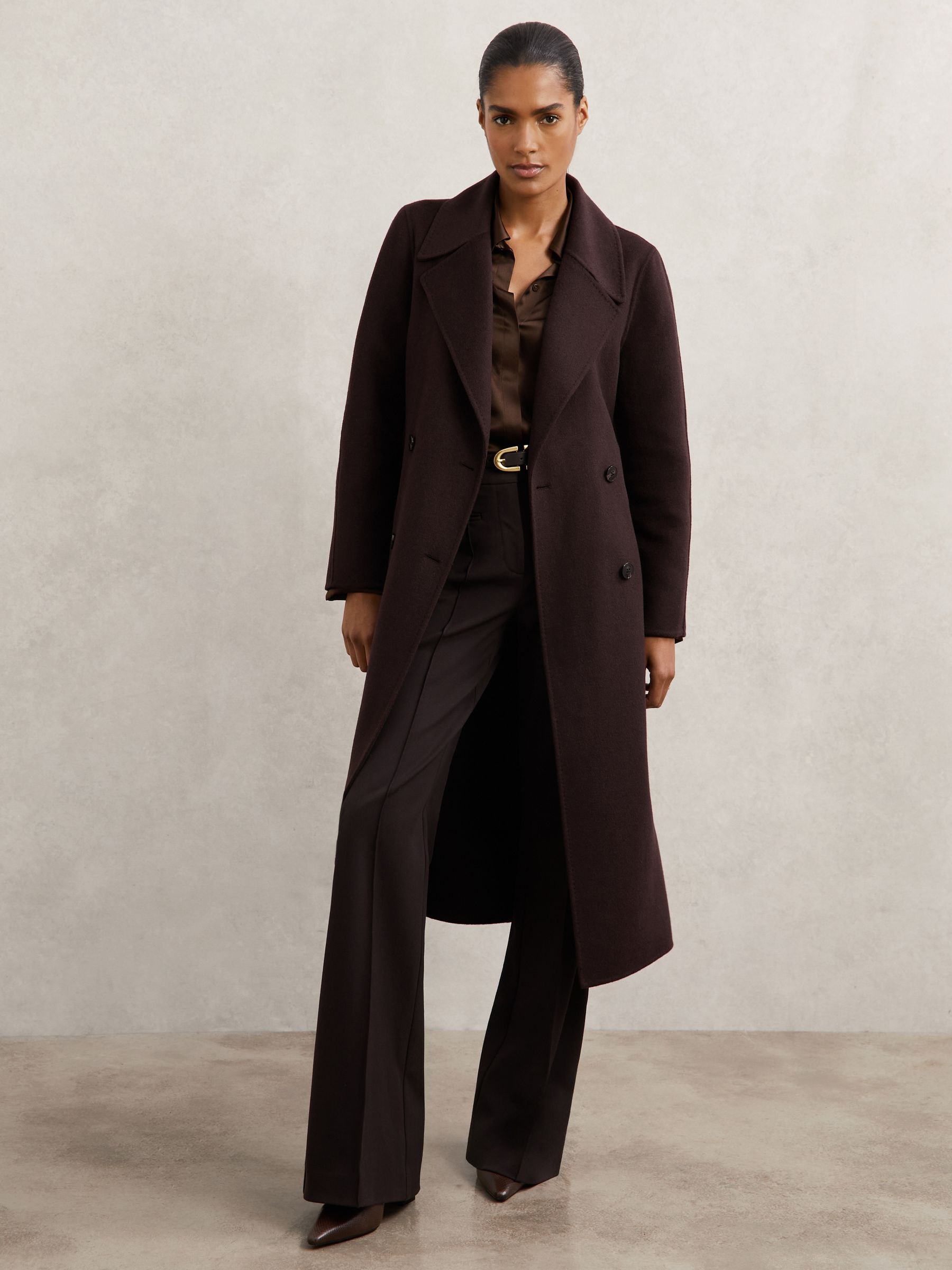 Petite Double-Breasted Blindseam Coat Wool-Blend in Aubergine