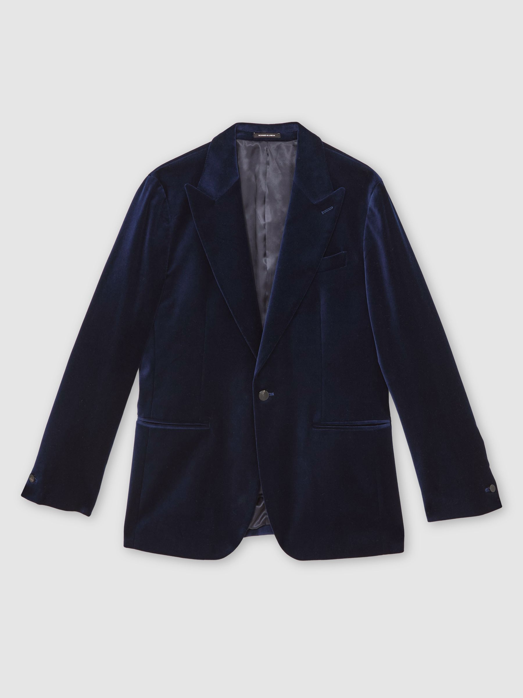 Single-Breasted Velvet Tailored-Fit Blazer in Bright Blue