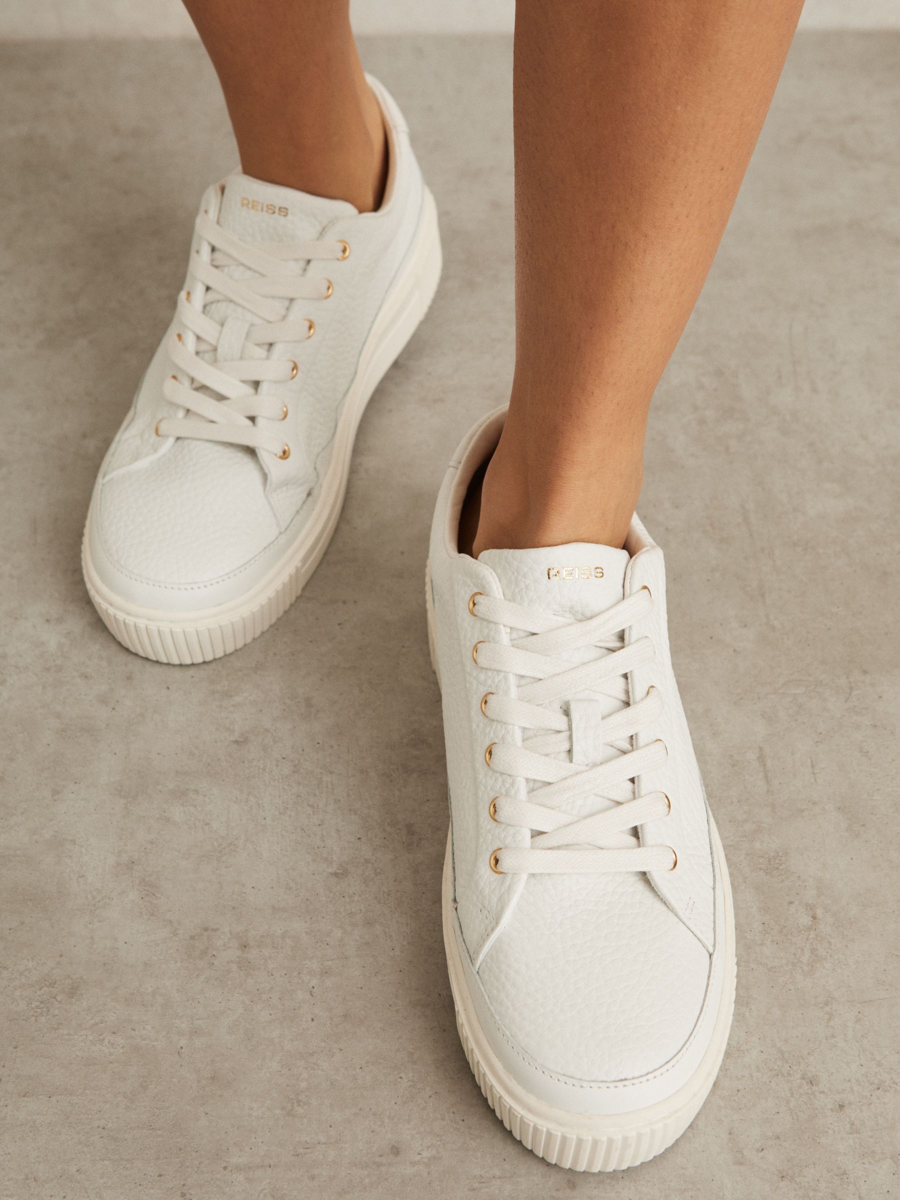 Grained Leather Platform Trainers in White