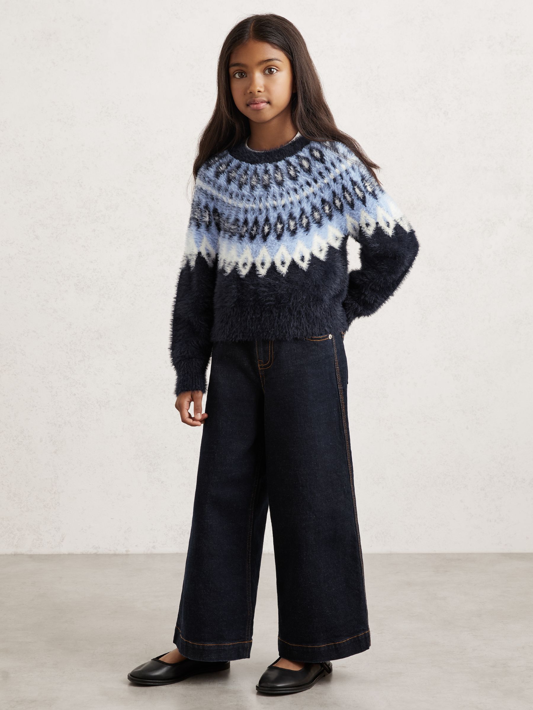 Fluffy Fair Isle Jumper in Navy