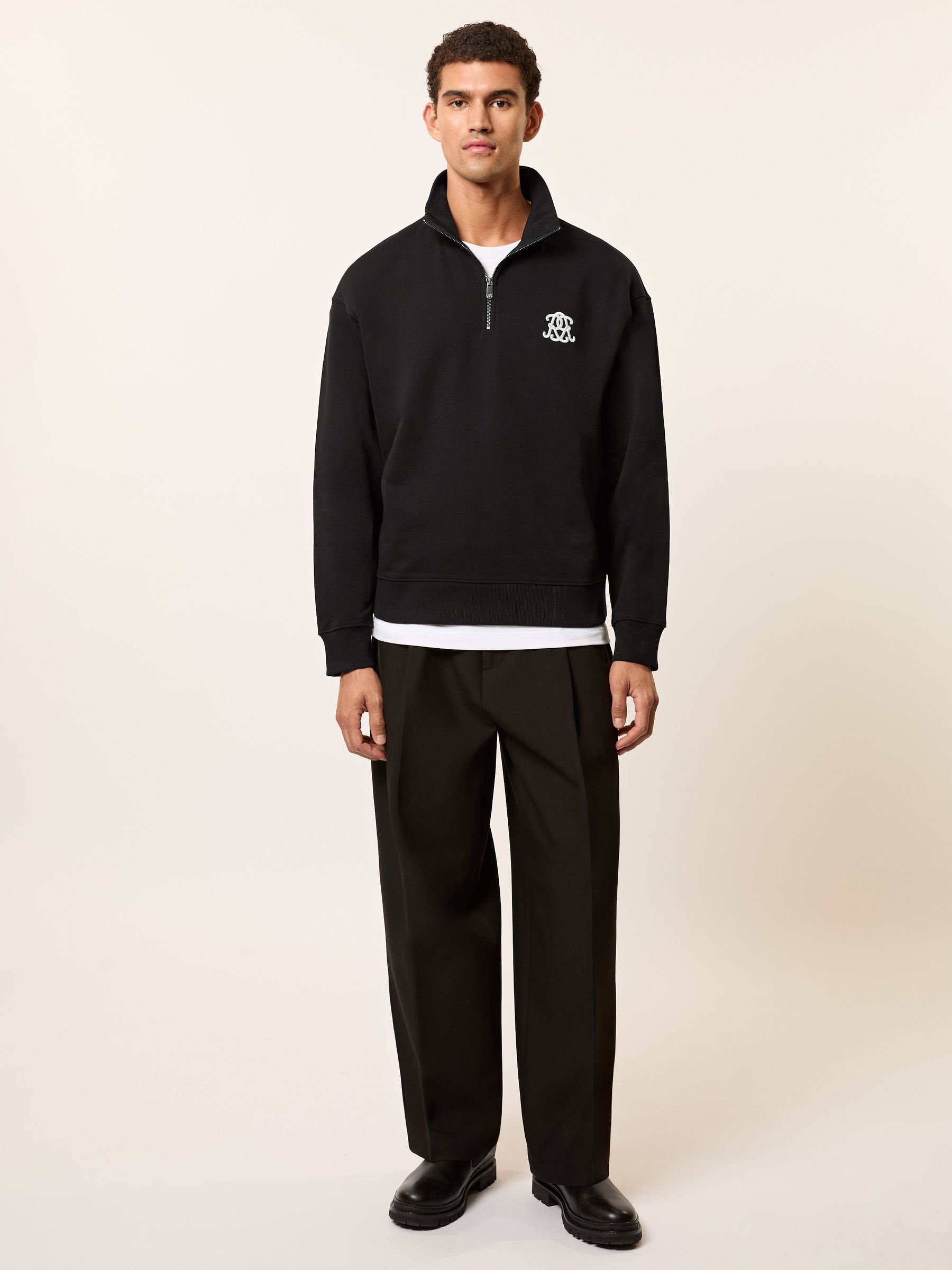 Monogram Half-Zip Relaxed Sweatshirt in Black