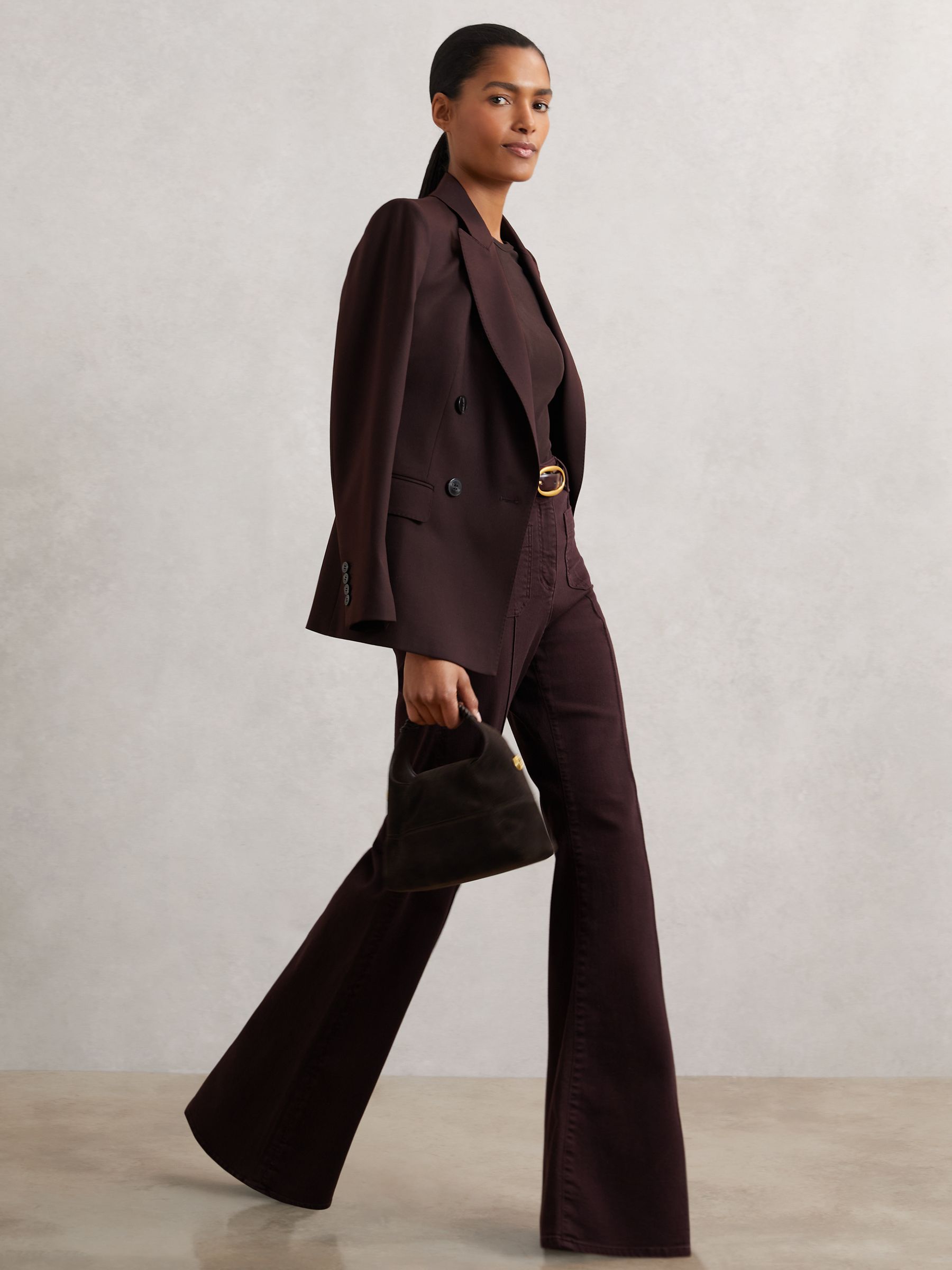 Cotton Crew-Neck Long-Sleeve T-Shirt With Stretch in Plum Purple