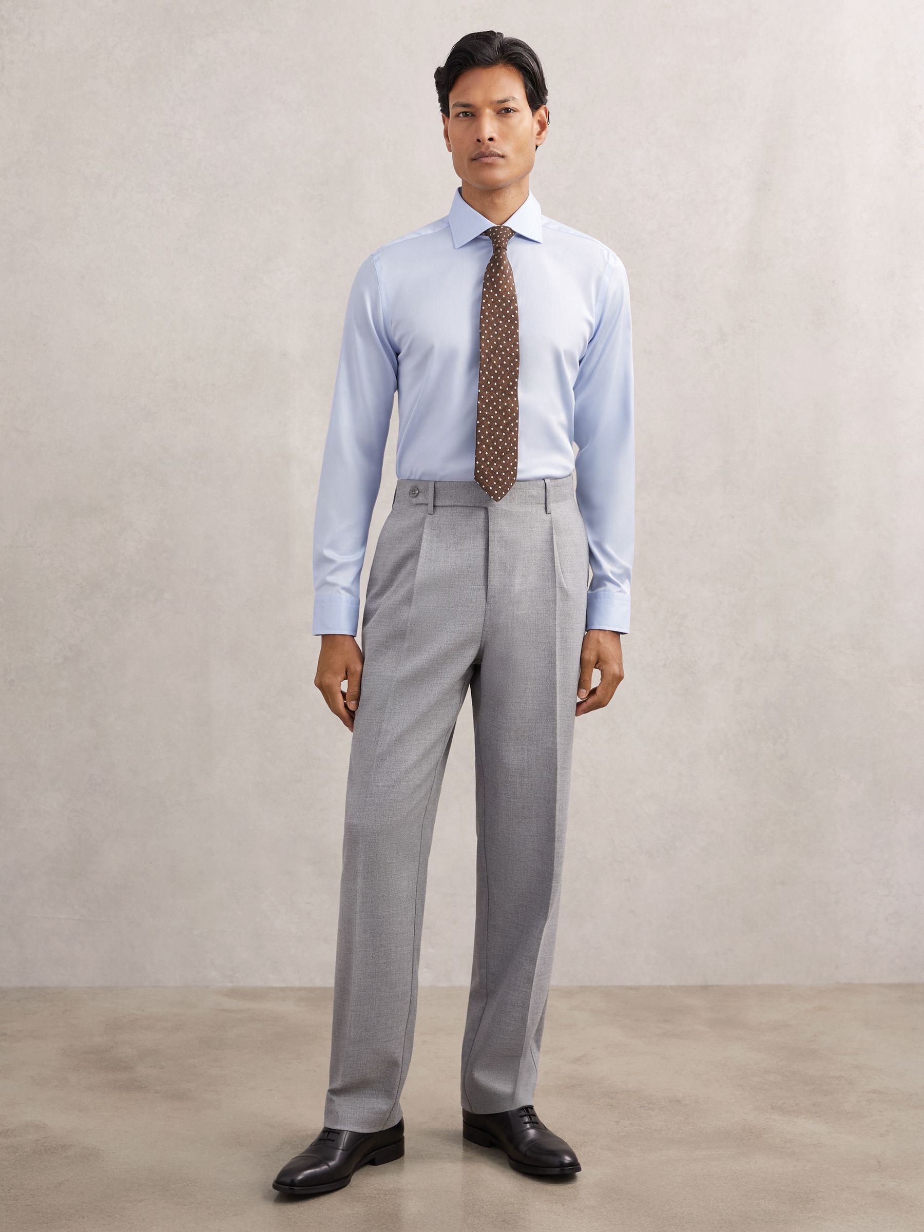 Slim Fit Cotton-Tencel Stretch Shirt in Soft Blue