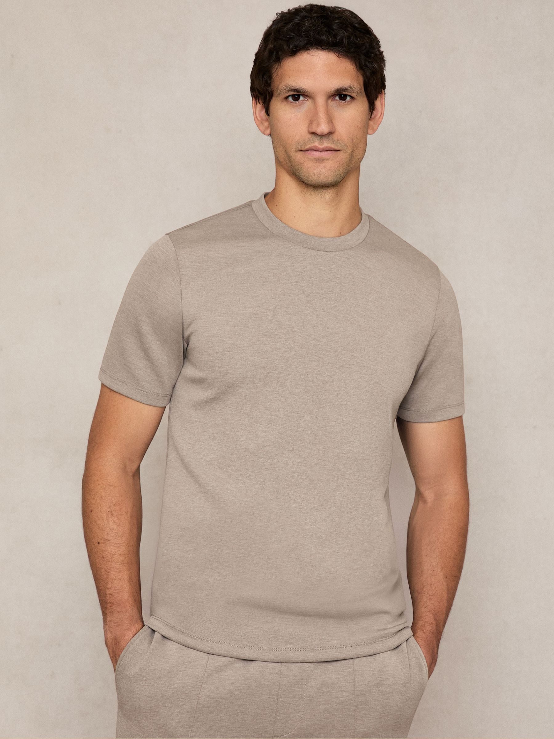 Premium Interlock Crew-Neck T-Shirt in Taupe