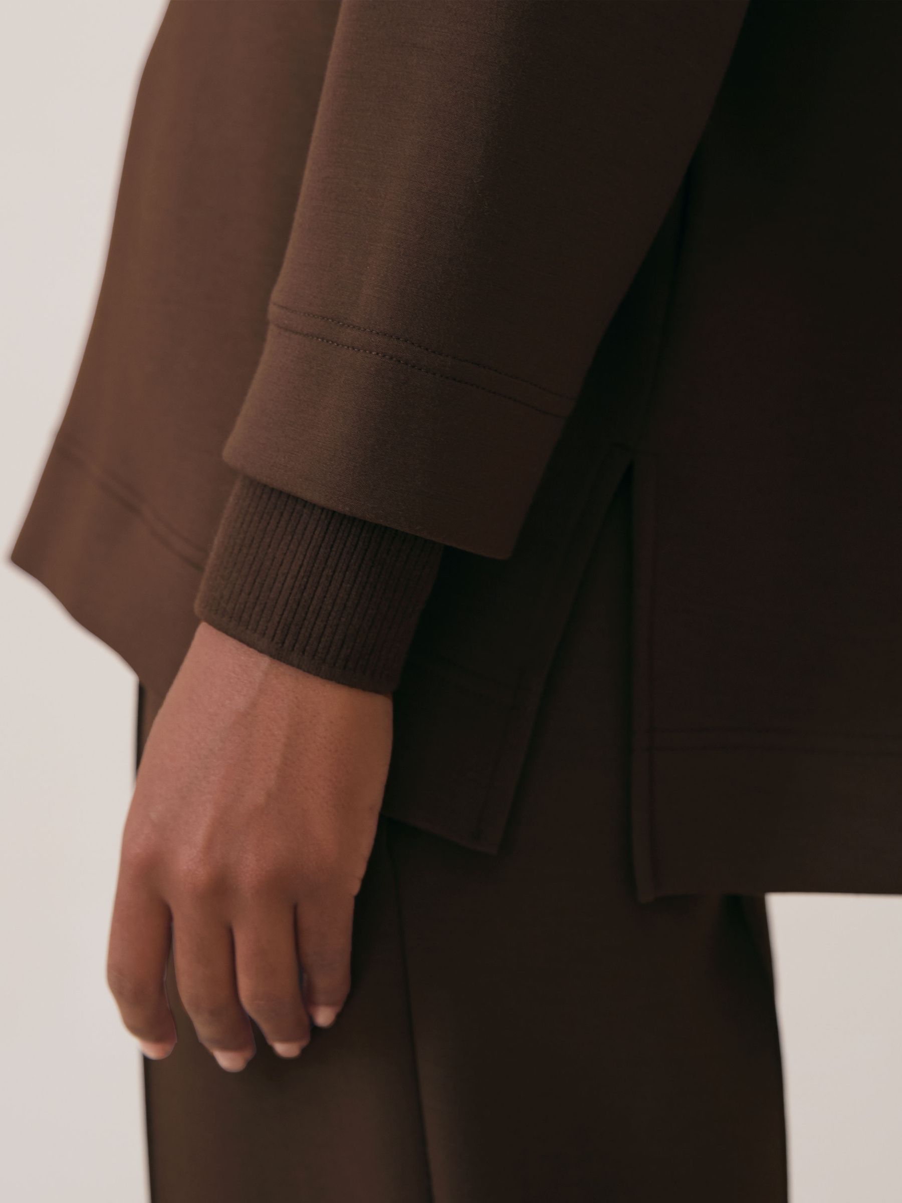 Interlock Open-Collar Sweatshirt in Chocolate