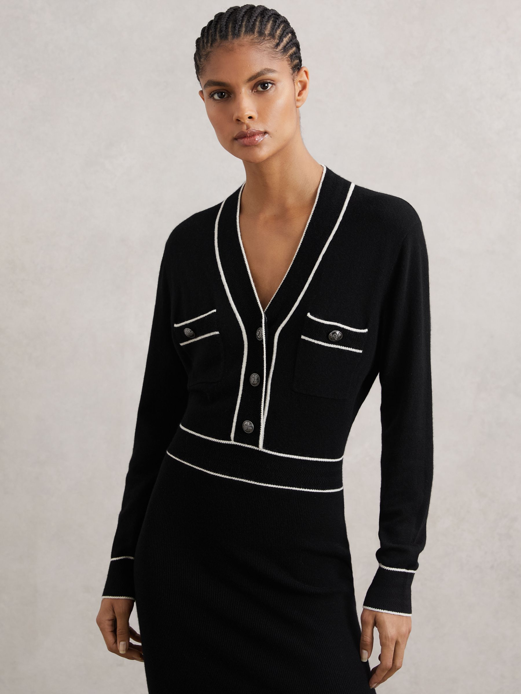 Petite Wool-Blend Tipped Dress With Cashmere in Black/Ivory