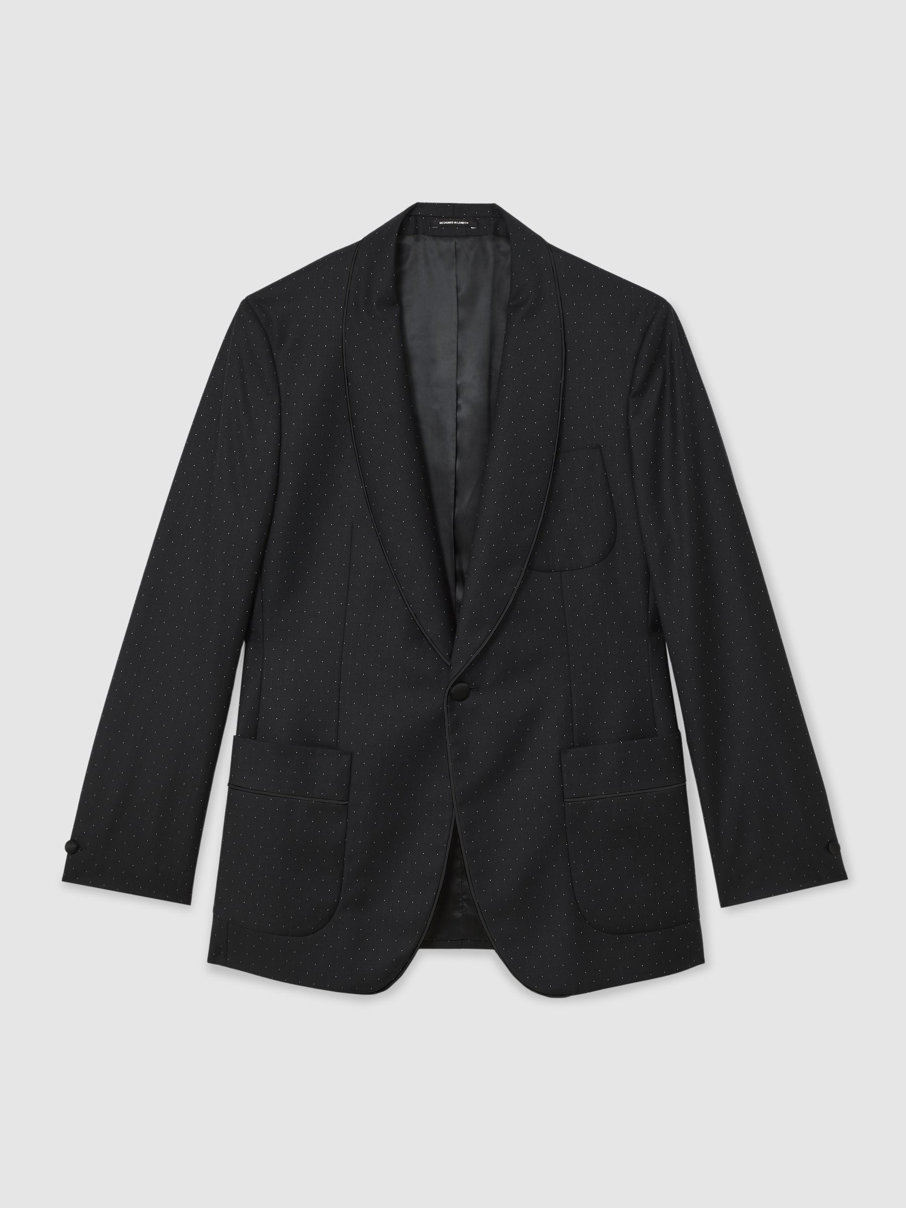 Single-Breasted Polka-Dot Suit Blazer Tailored-Fit Wool-Blend in Midnight Navy