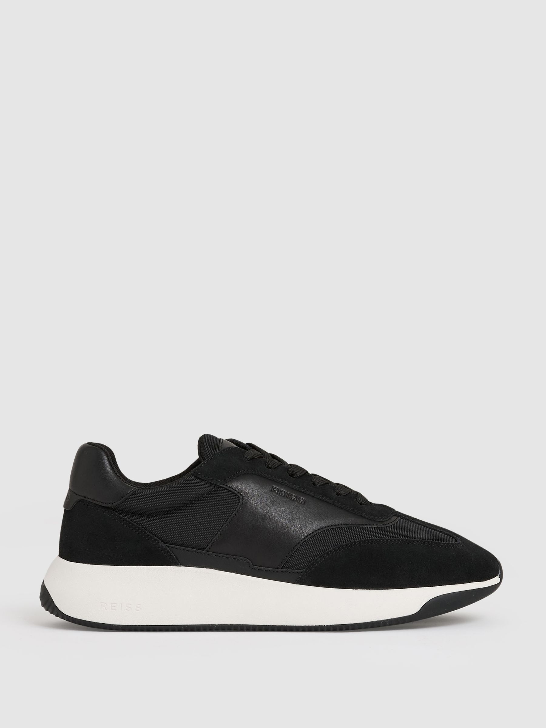 Leather Suede Running Trainers in Black/White