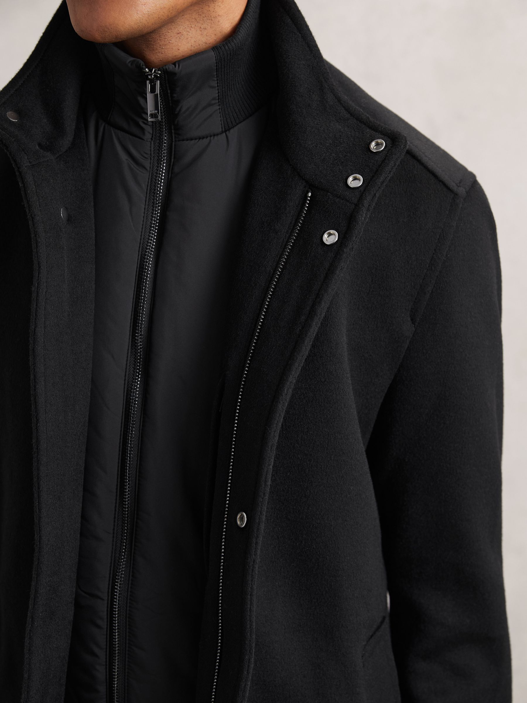 Wool-Blend Gilet-Insert Coat in Black