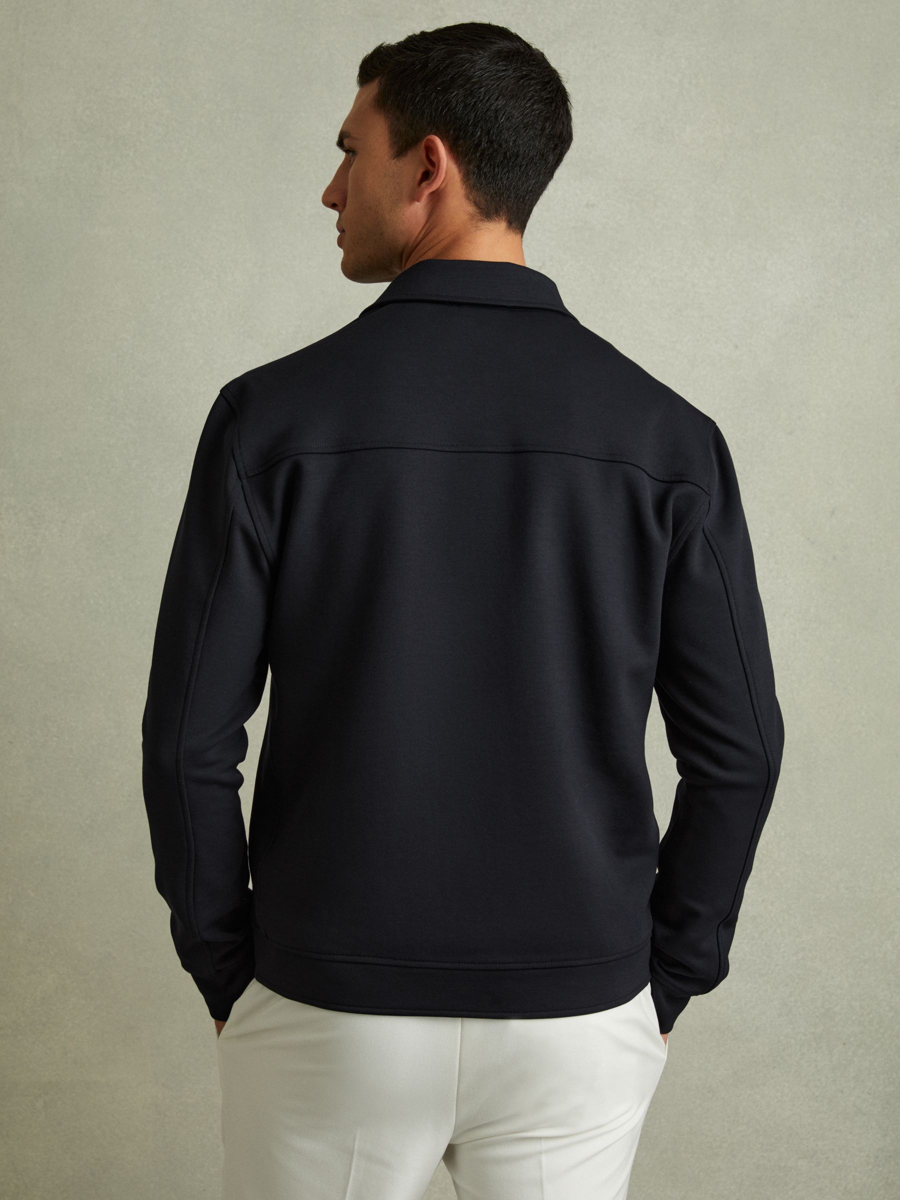 Interlock Jersey Zip-Through Jacket in Navy Blue