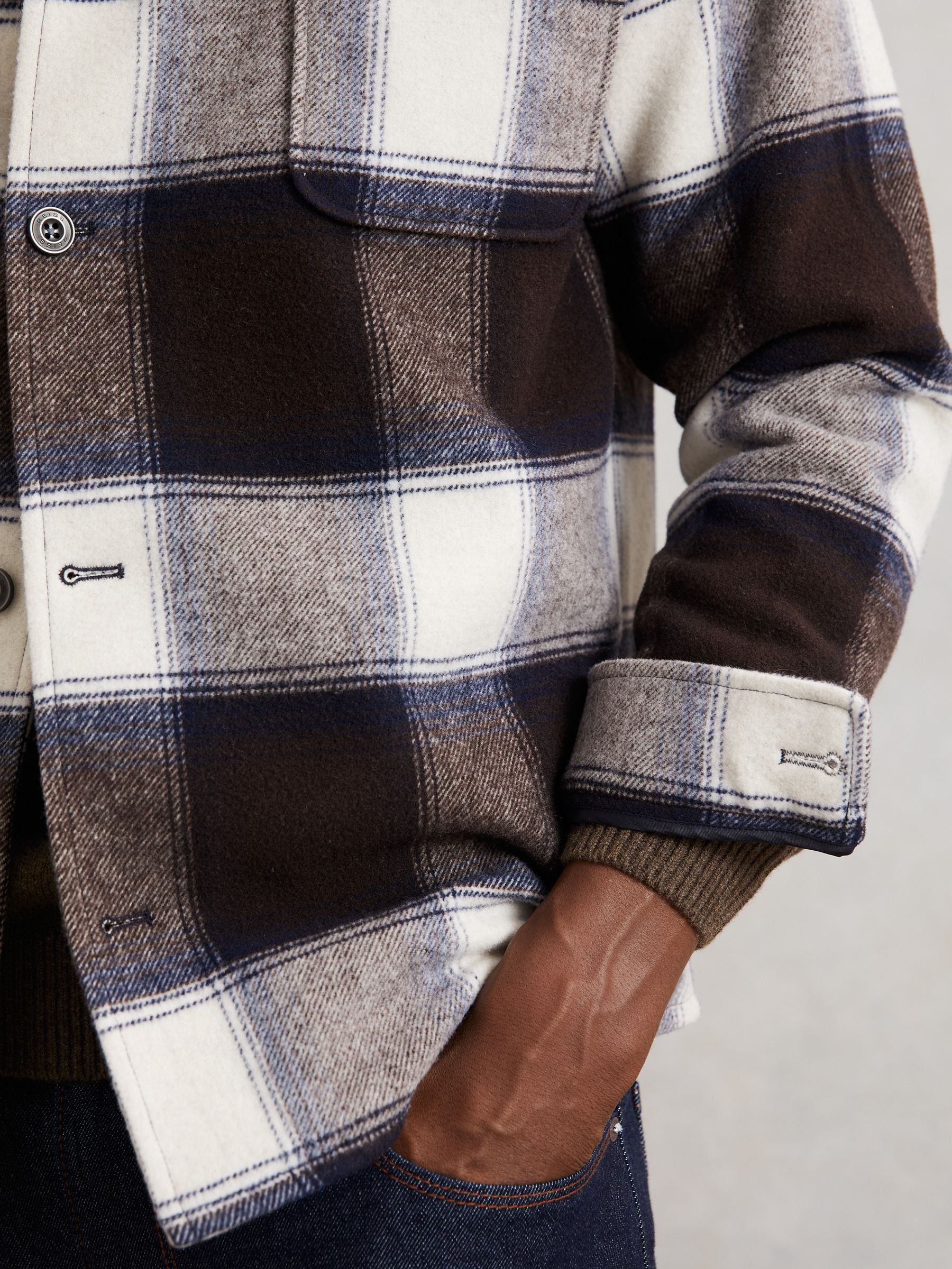 Wool-Blend Check Overshirt in Navy Multi